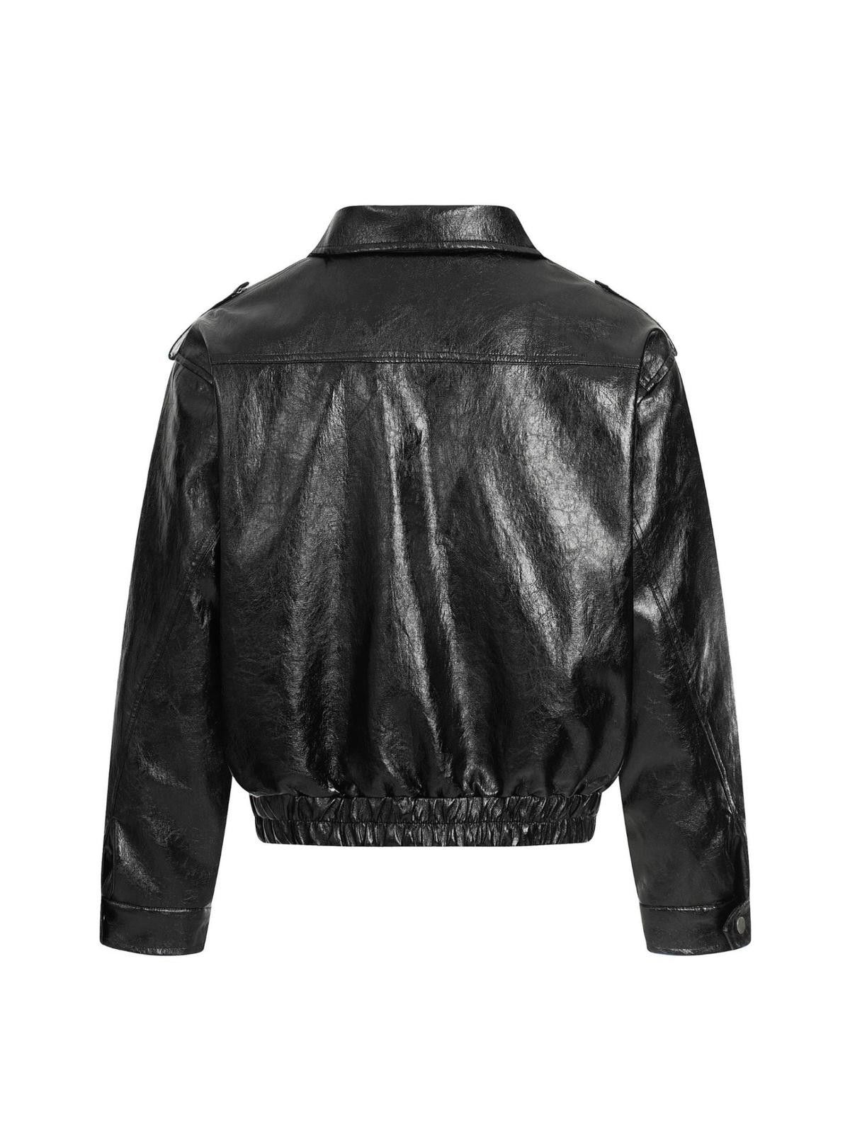 Japanese Brand Black Cropped Faux Leather Bomber Jacket, Boxy Fit Jacket Size US M / EU 48-50 / 2 - 2 Thumbnail