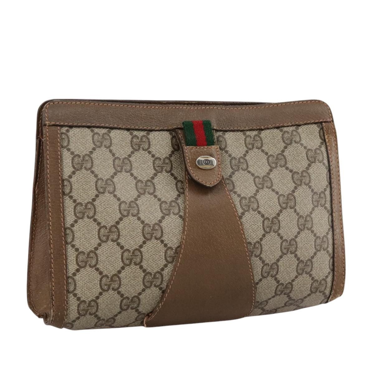 GUCCI GG Supreme Web Sherry Line Clutch Bag Pvc Beige Red