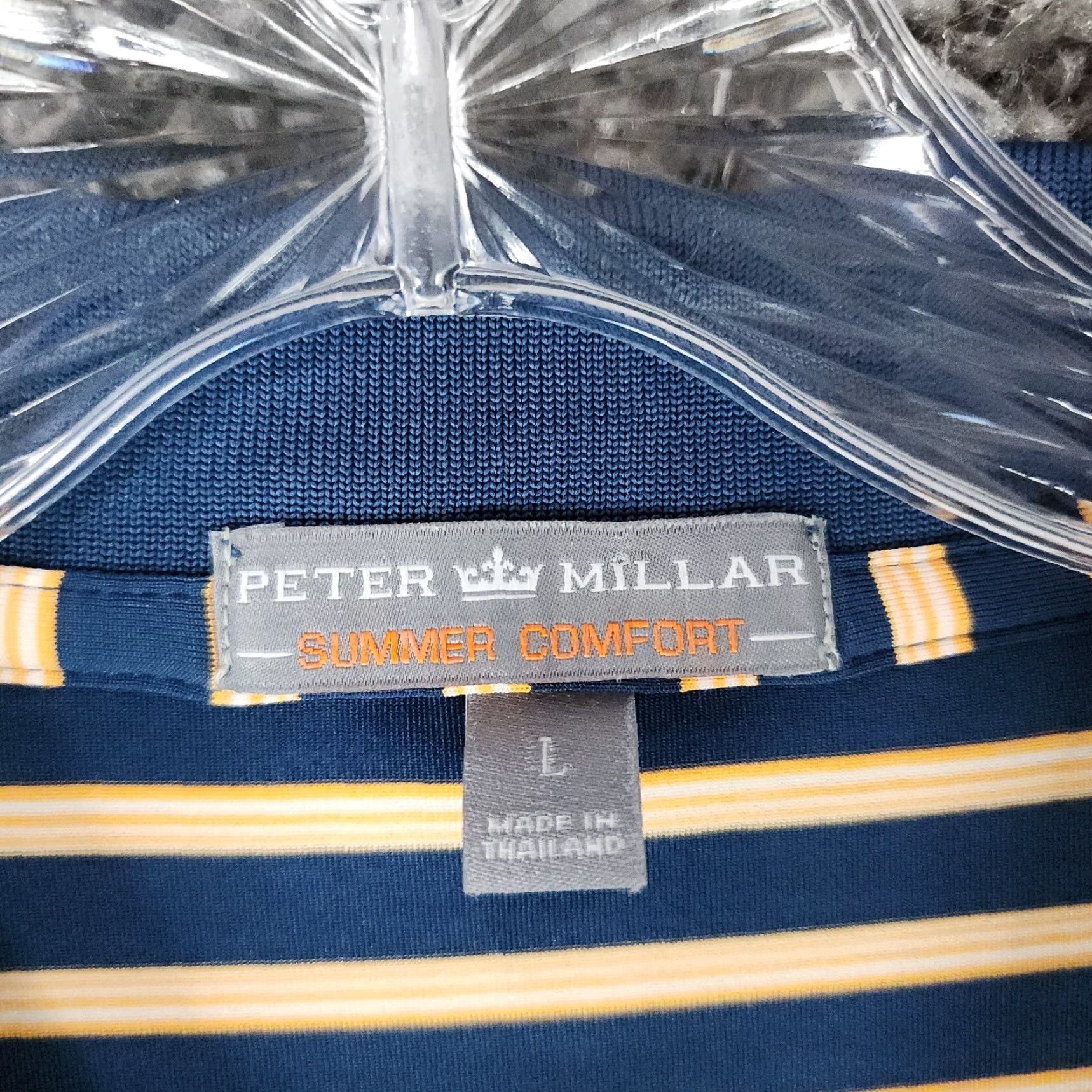 Peter Millar Peter Millar Polo Shirt Mens Short Sleeve Striped Blue Orange Polyester Size L Size US L / EU 52-54 / 3 - 4 Thumbnail