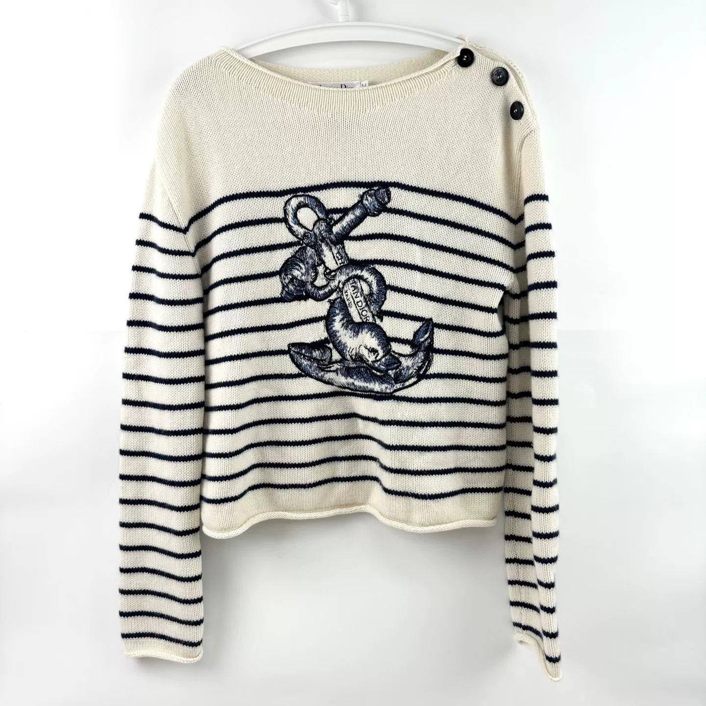 Dior Dior White Embroidered Logo Cashmere Stripes Size S / US 4 / IT 40 - 1 Thumbnail