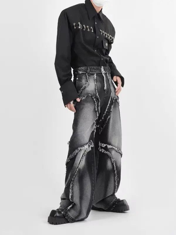 VIBE Vintage washed distressed fringed micro-flare jeans Size US 32 / EU 48 - 2 Thumbnail