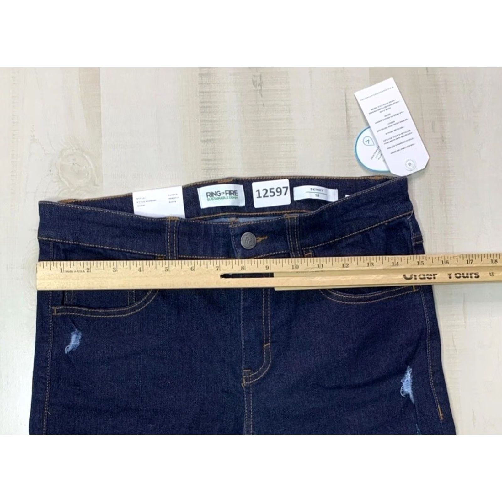 Ring Of Fire VINTAGE Ring Of Fire Denim Jeans Ring Of Fire 18 Juniors Skinny Dark Wash Distressed Blue Jeans Womens Girls Size 40" / US 18 - 3 Thumbnail
