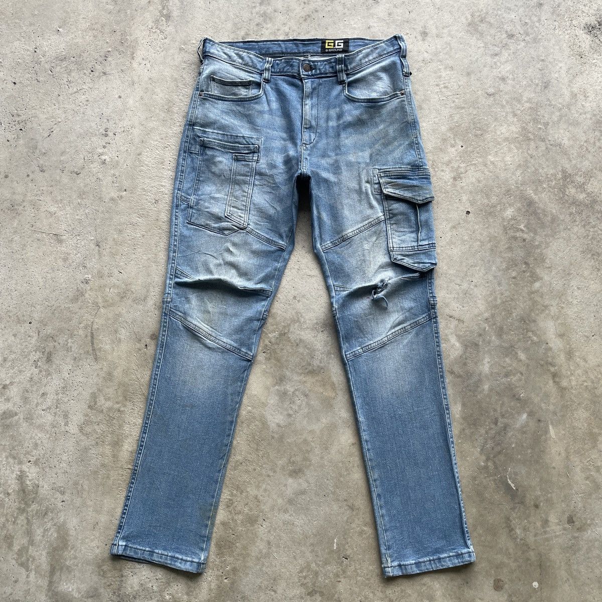 Japanese Brand Japanese Brand Double Knee Cargo Denim Workwear Pants Faded Size US 33 - 1 Thumbnail