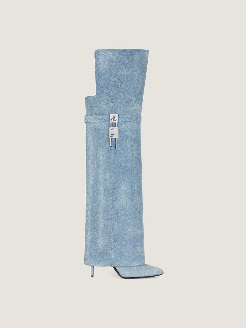 Givenchy o1w1db10326 Shark Lock Stiletto OTK Boots in Blue Size US 9 / IT 39 - 1 Thumbnail