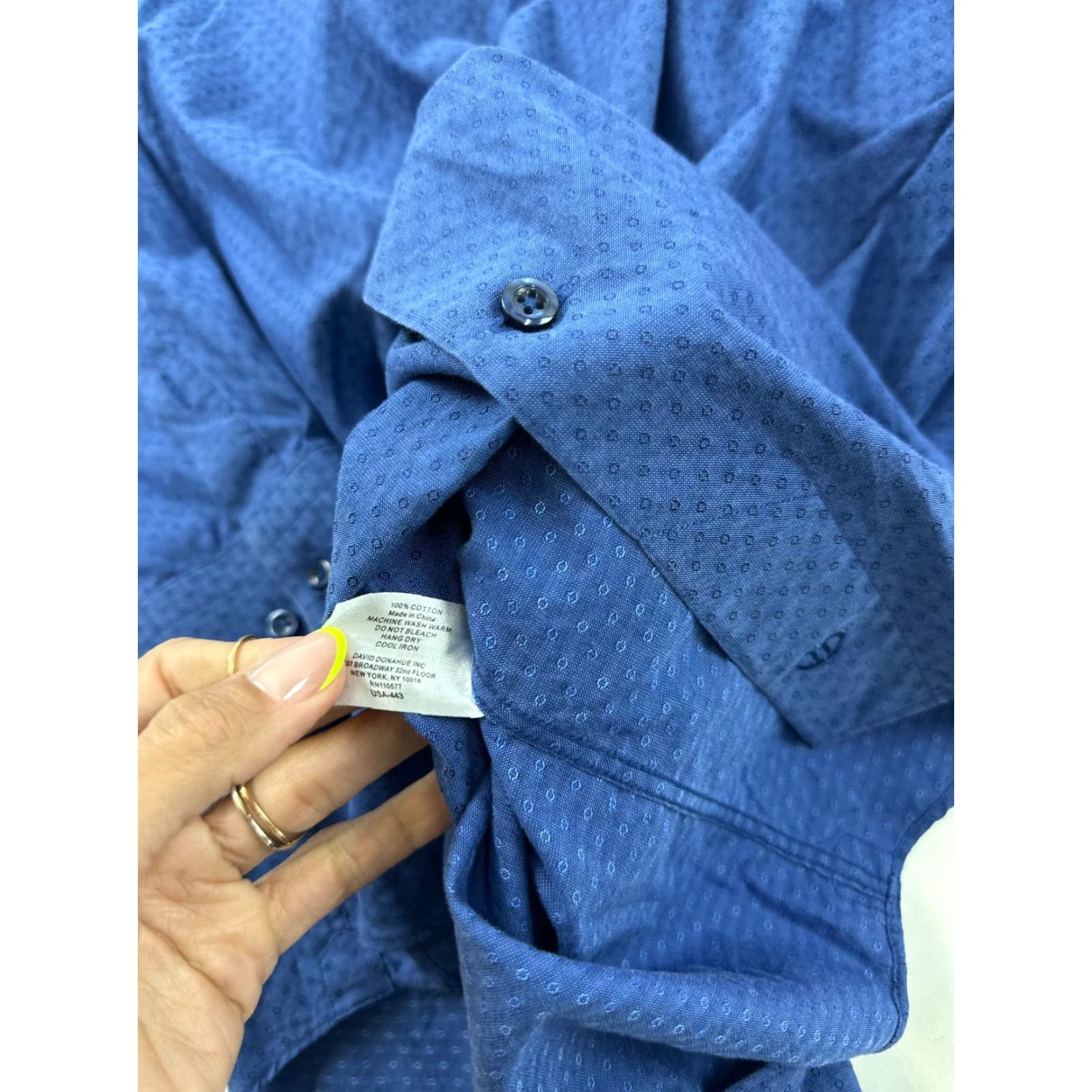 David Donahue David Donahue Shirt Mens 16 Blue Polka Dot Dress Trim Fit Long Sleeve Button Up Size 42R - 6 Thumbnail
