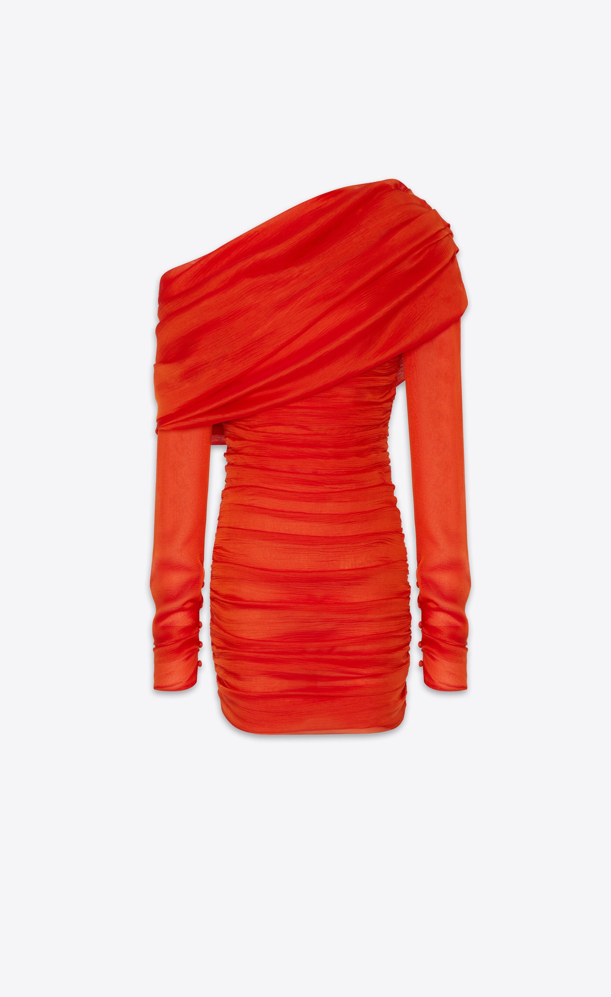 Saint Laurent Paris o1tp1o0525 Ruched One Shoulder Dress in Red Size M / US 6-8 / IT 42-44 - 1 Thumbnail