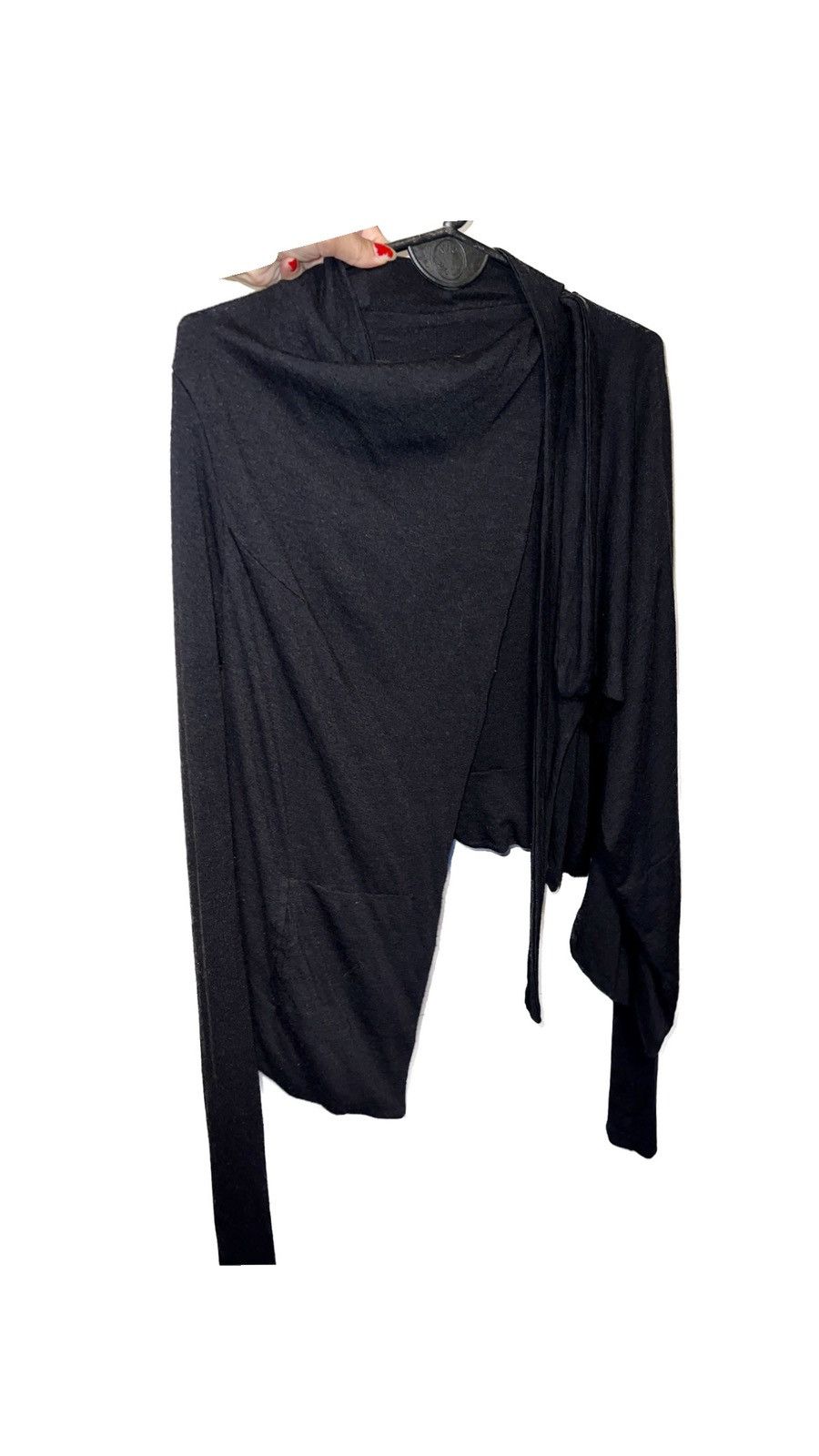 Image of Rick Owens Lilies Black Asymmetrical Cardigan, Women's (Size Small)