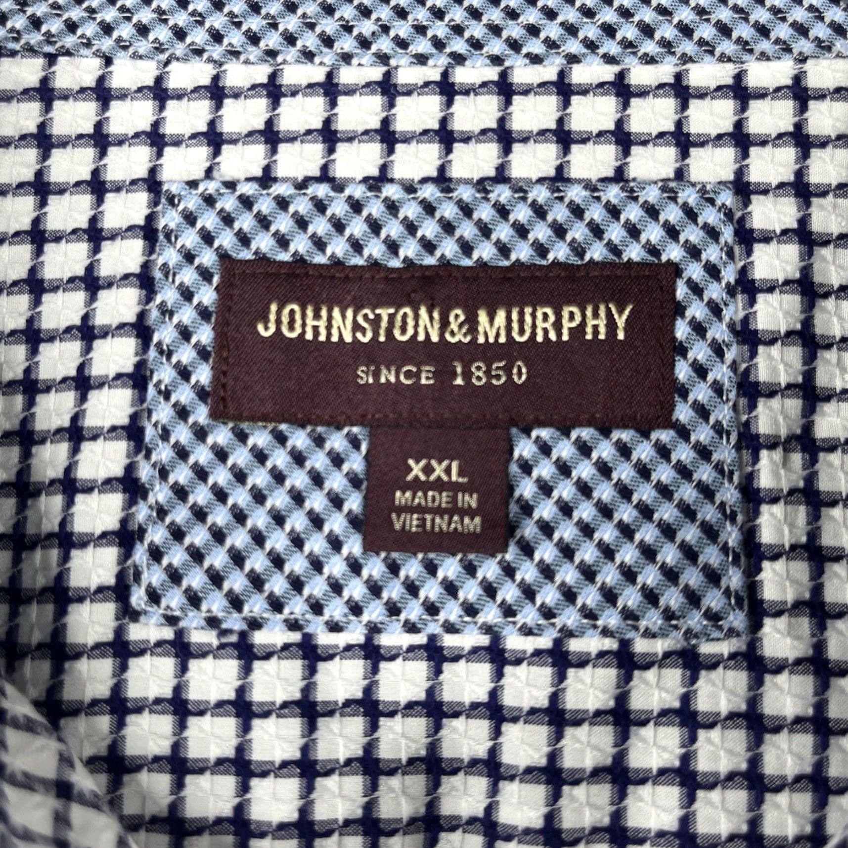 Johnston & Murphy Johnston & Murphy Shirt 2XL White Navy Check Button-Up Long Sleeve Men Size US XXL / EU 58 / 5 - 6 Thumbnail