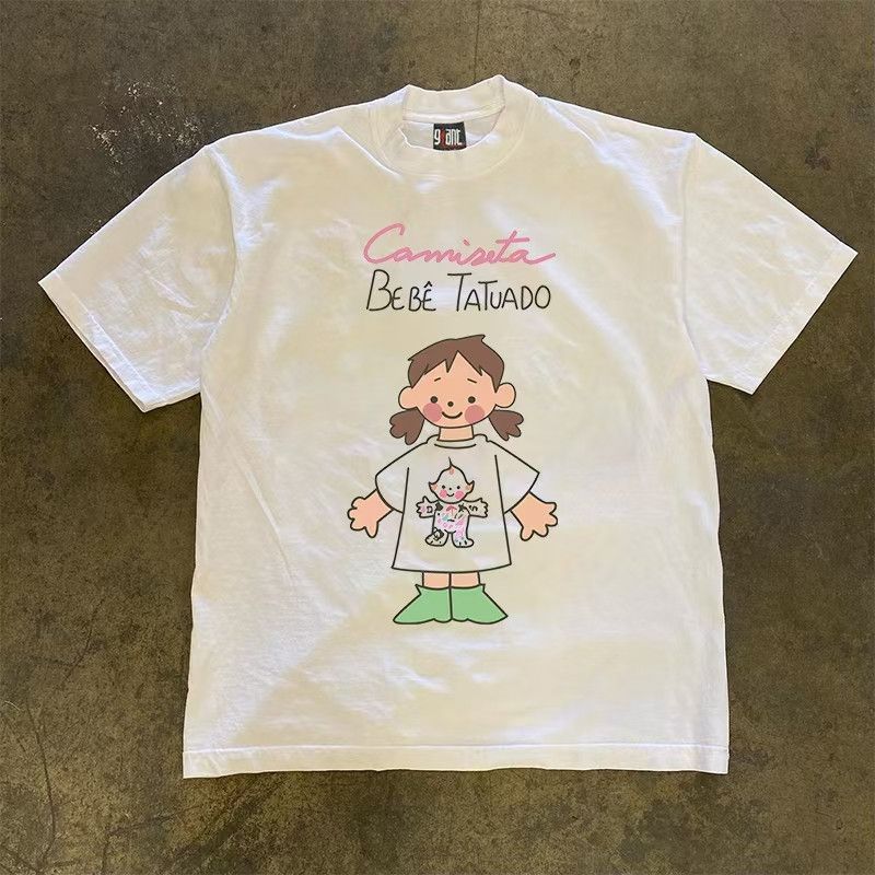 Japanese Brand × Vintage White casual retro girl printed cotton tee Size US M / EU 48-50 / 2 - 1 Thumbnail