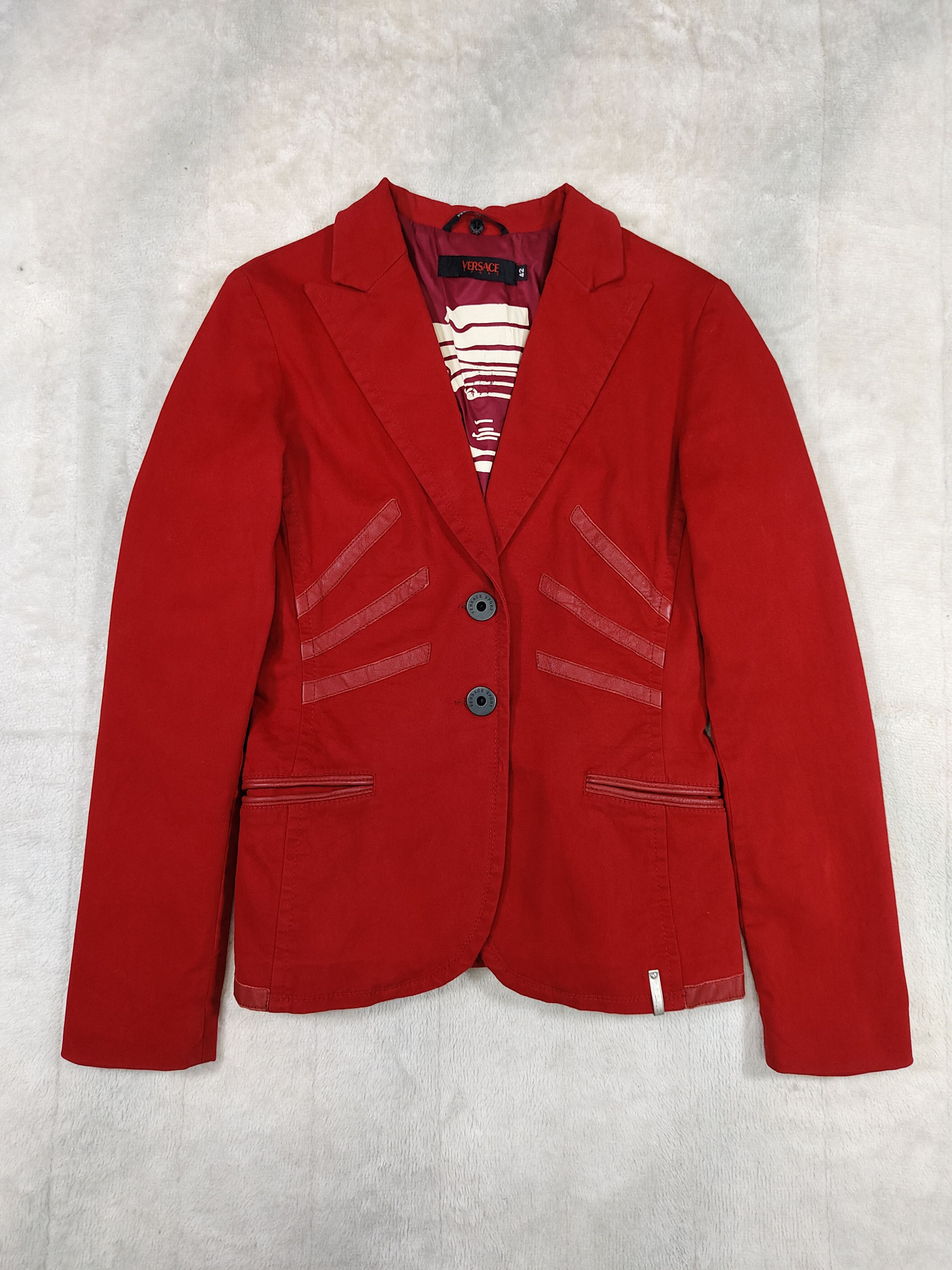 Versace 00s Versace Sport Line Archive Tailored Leather Trim Blazer Size M / US 6-8 / IT 42-44 - 5 Thumbnail