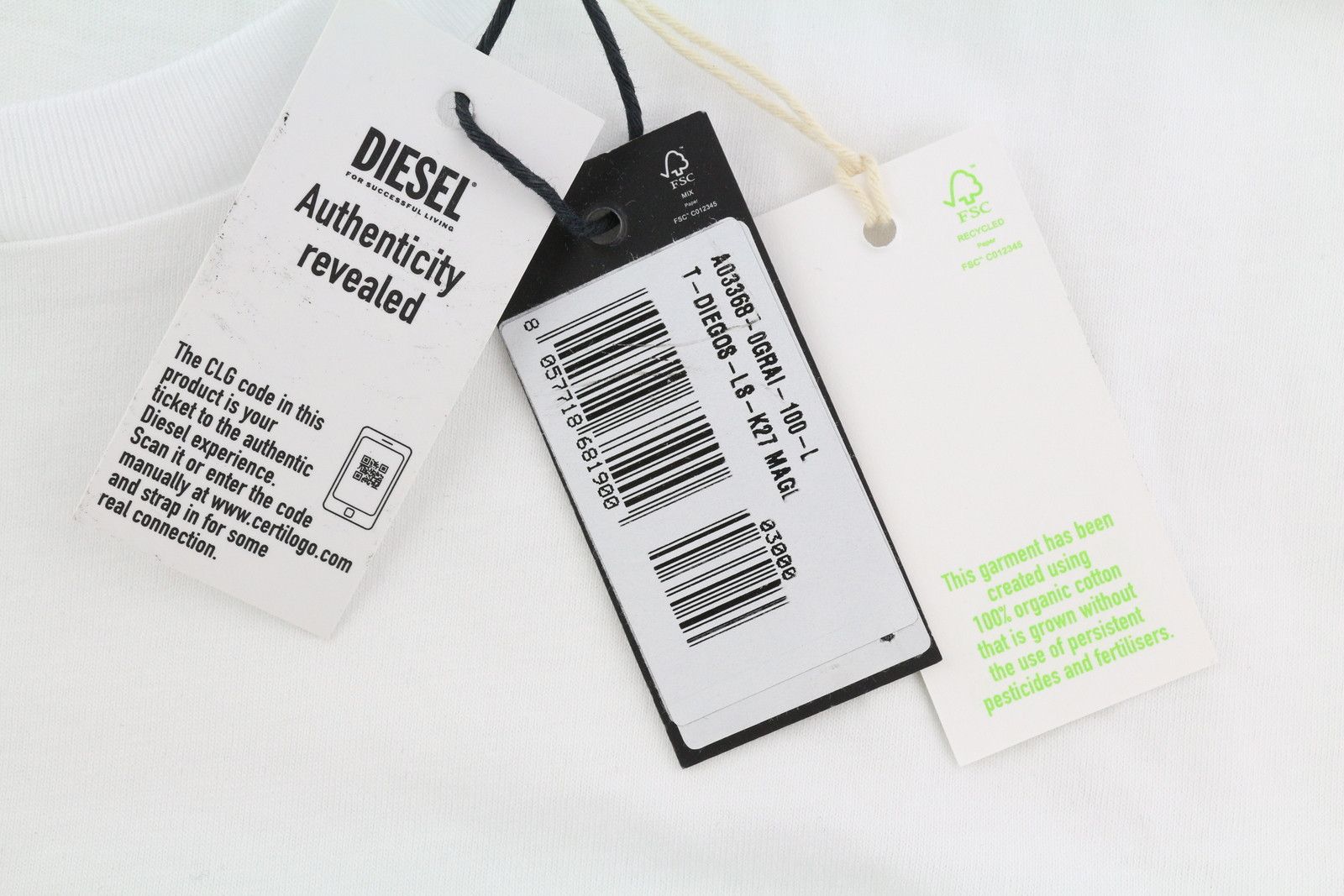Diesel T-DIEGOS-LS-K27 L White Cotton Tricot T-Shirt 40989 Size US L / EU 52-54 / 3 - 9 Thumbnail