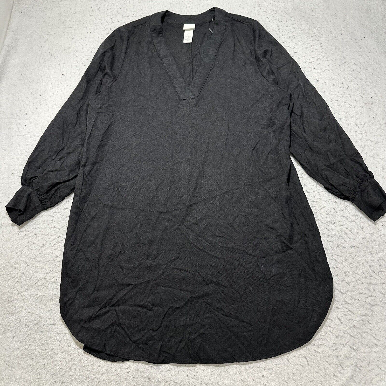 H&M H&M XS Black V-Neck Pullover Tunic Hem Shirt Dress Viscose Size XS / US 0-2 / IT 36-38 - 1 Thumbnail