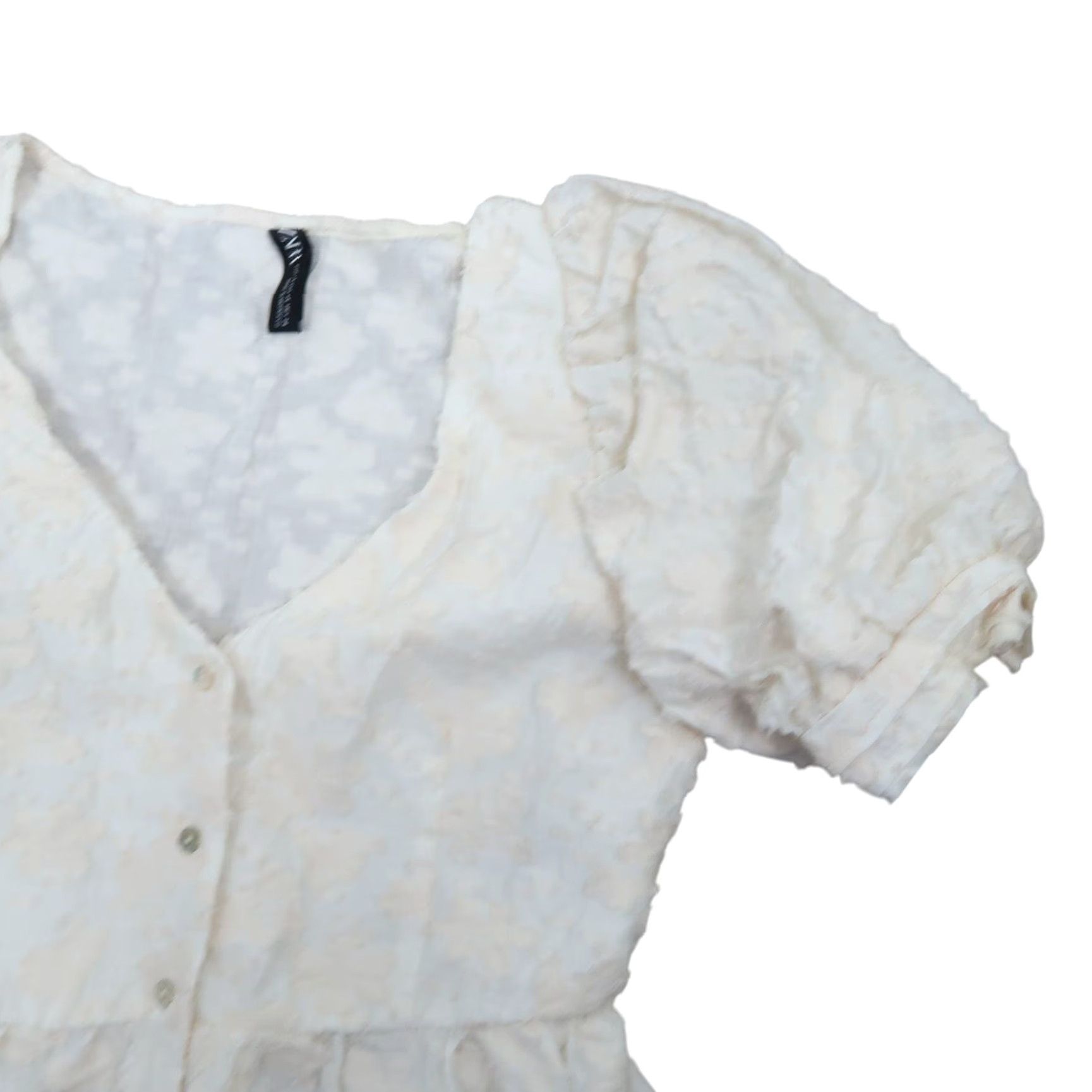 Zara VINTAGE ZARA cream floral textured peplum blouse top XS Size XS / US 0-2 / IT 36-38 - 2 Thumbnail