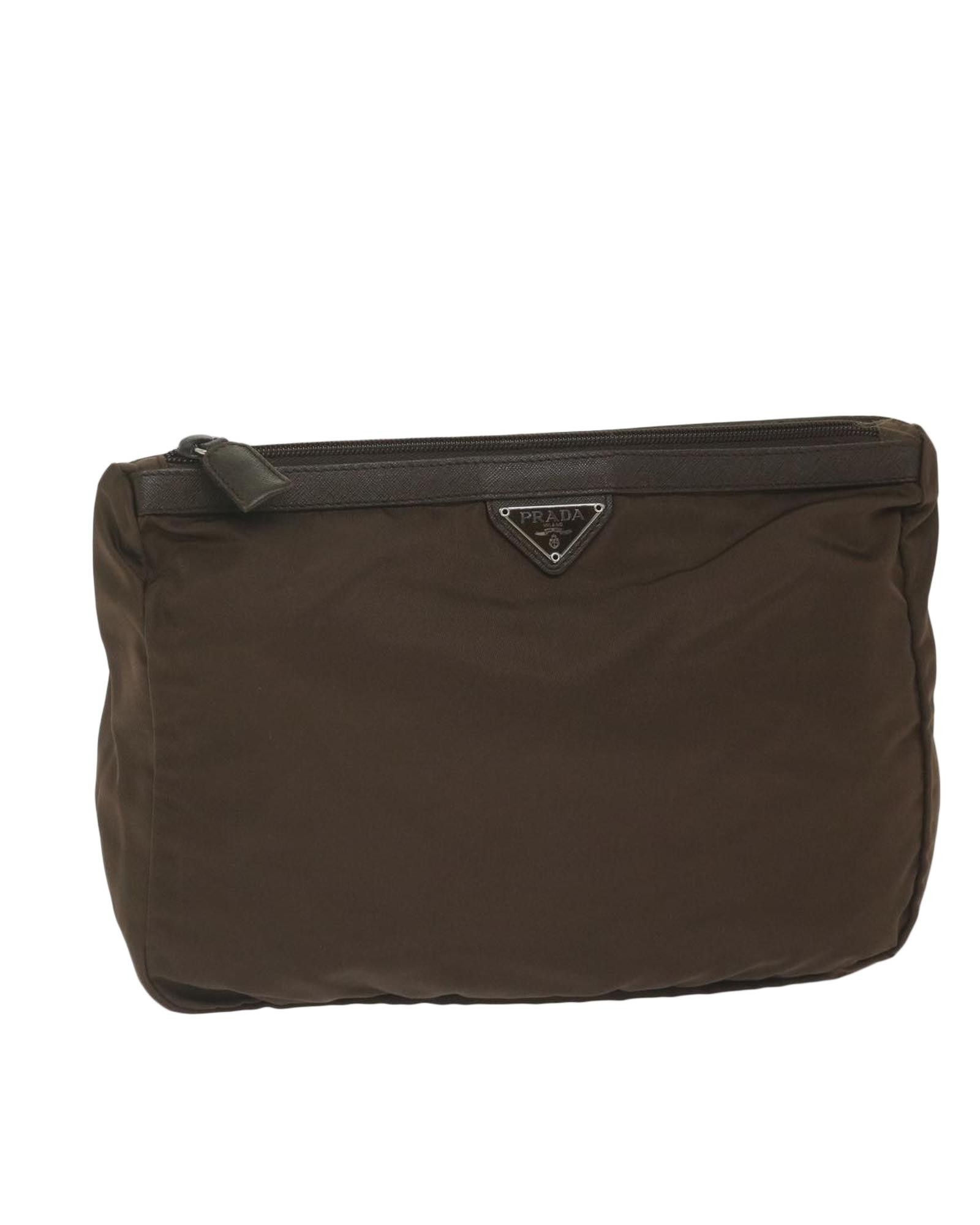 image of Prada Brown Synthetic Leather Bag With Elegant Charm By Renowned Luxury Brand, Women's
