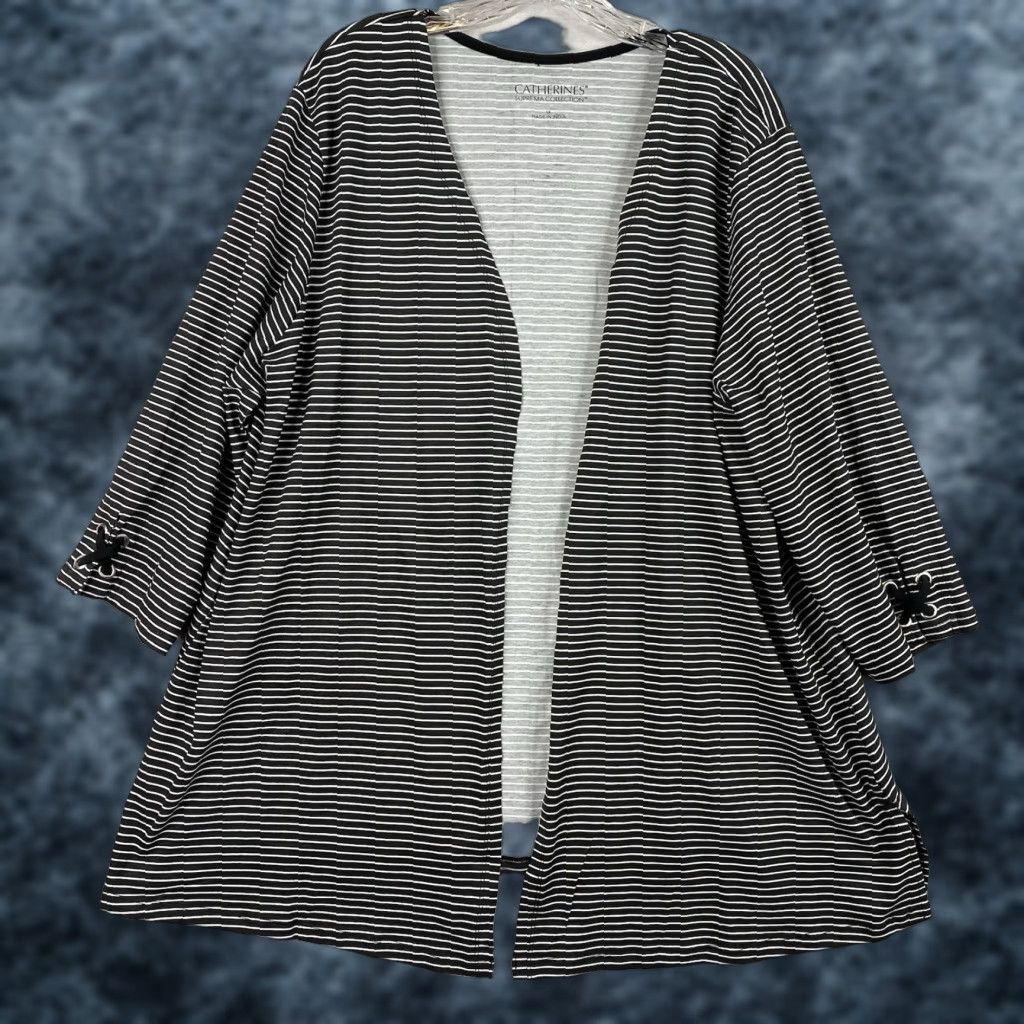 Vintage VINTAGE Catherines Suprema Cardigan Sz 1X Lightweight Black Stripe Knit Cardigan Women's 1X Black Stretch Open Front Topper Size XL / US 12-14 / IT 48-50 - 1 Thumbnail