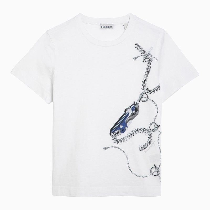 image of Burberry White Cotton T-Shirt With Print, Women's (Size Small)