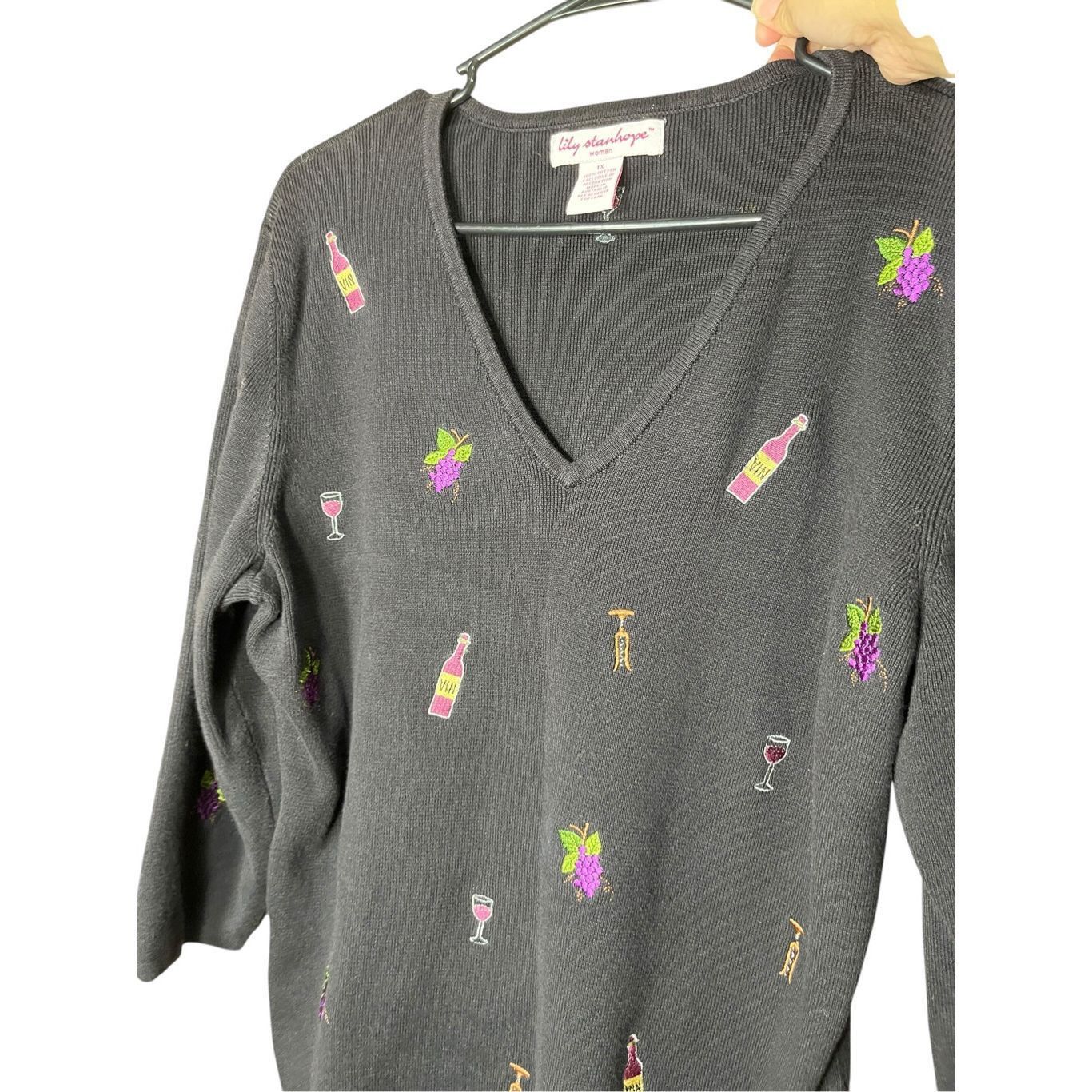 Other Vintage Lily Stanhope Wine Theme Embroidered Sweater Size La Size L / US 10 / IT 46 - 2 Thumbnail