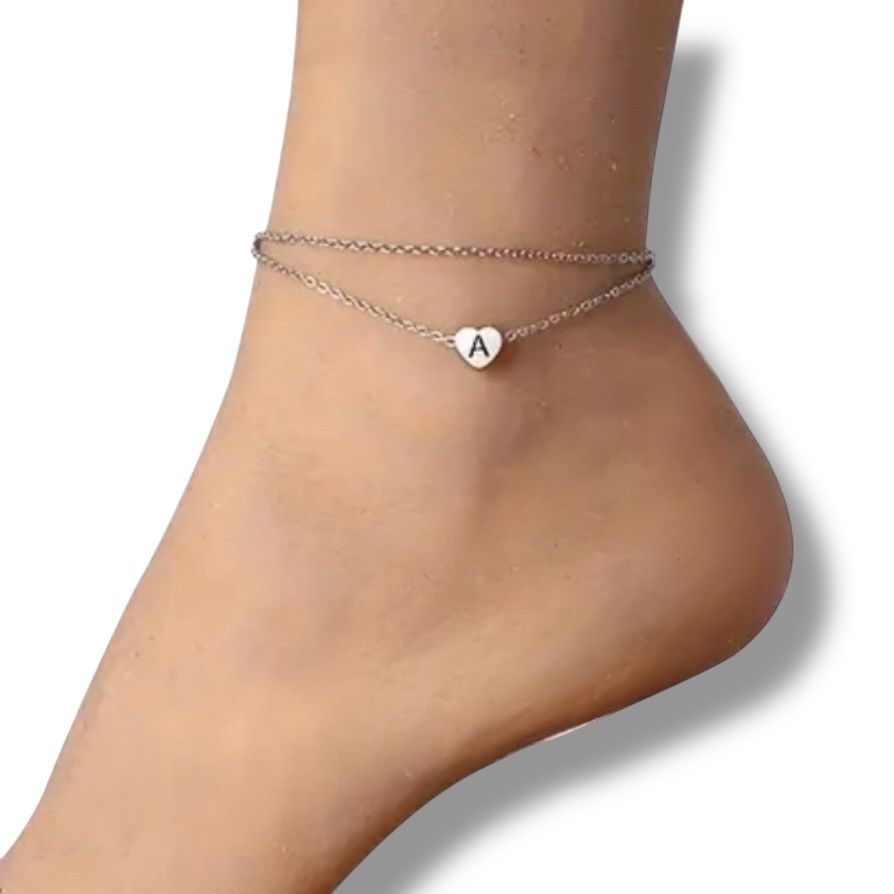 Other Stainless steel double chain heart shaped letter A anklet Size ONE SIZE - 3 Thumbnail