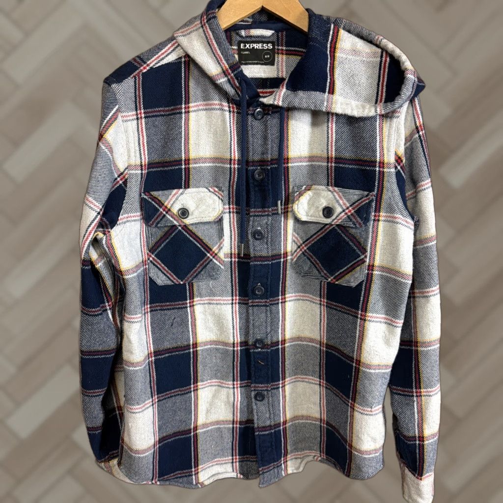 Express Express Plaid Flannel Button-Up Camp Shirt M Mens Large Multicolor Long Sleeve Button-Front Size US M / EU 48-50 / 2 - 1 Thumbnail