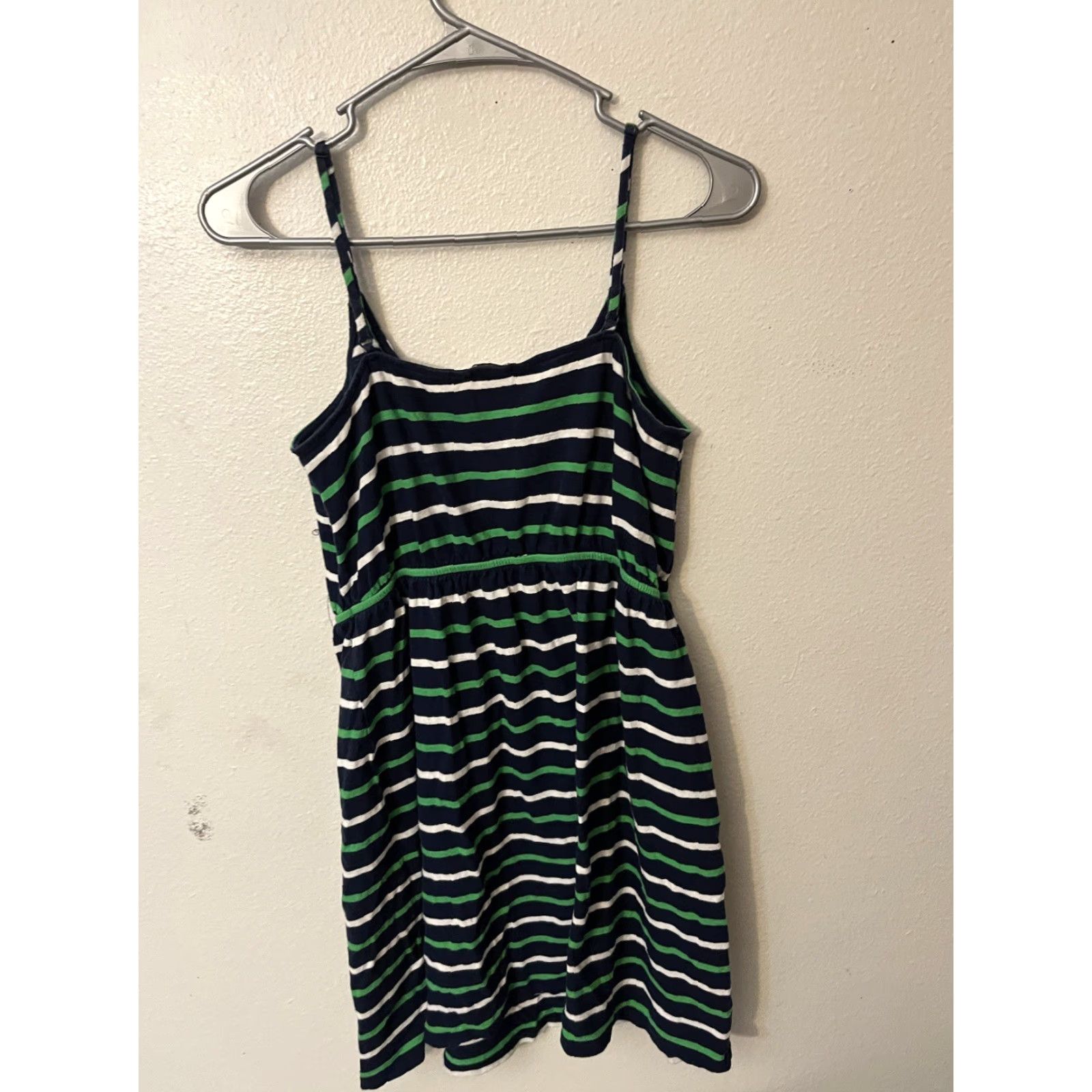 J.Crew J.CREW Women's M CamiDress Linen Blend Spaghetti Strap Blue Green White Stripes Casual T-Shirt Dress Womens Size M Size M / US 6-8 / IT 42-44 - 2 Thumbnail