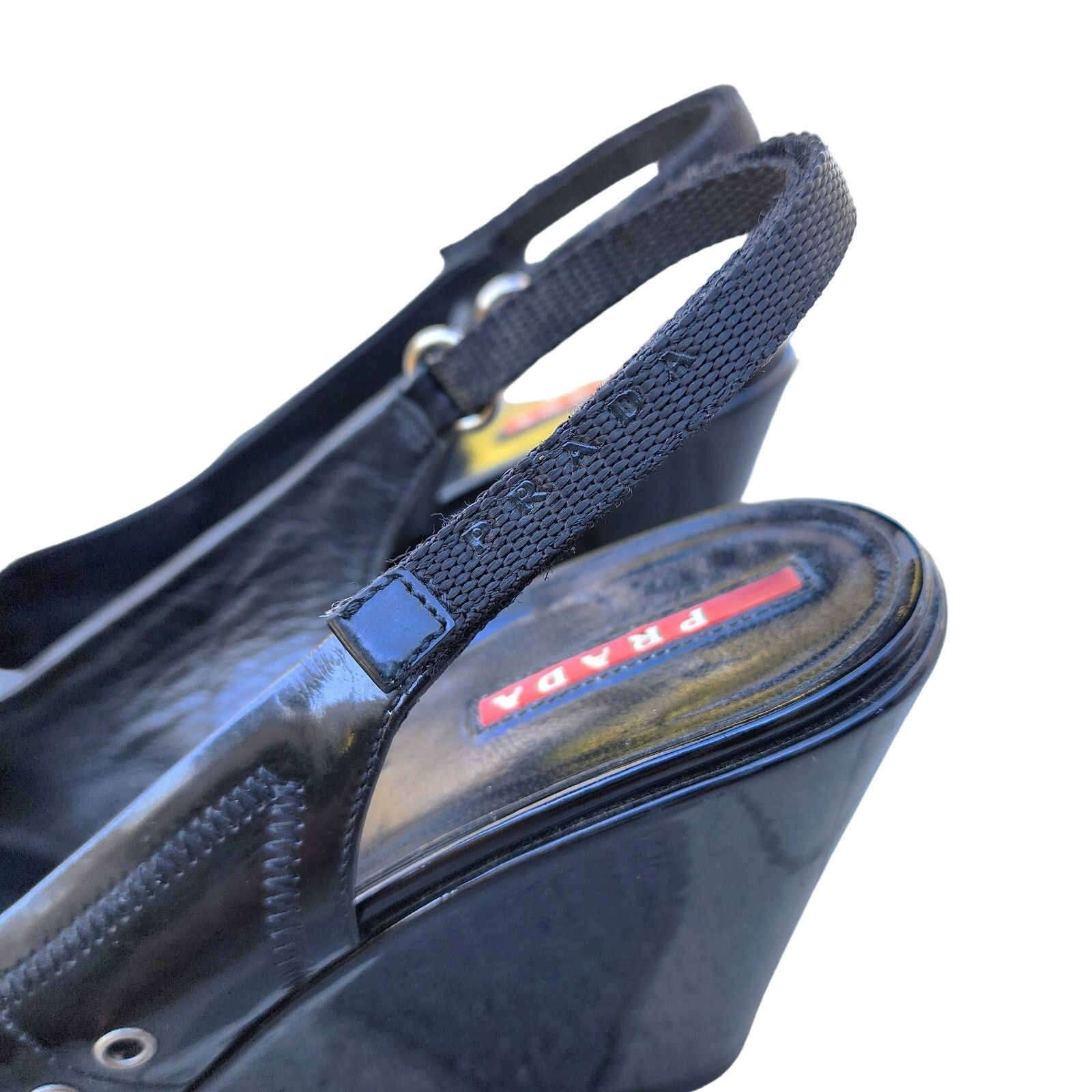 Prada Prada Black Sport Patent Leather Peep Toe Slingback Heels 41 Size US 10.5 / IT 40.5 - 7 Thumbnail