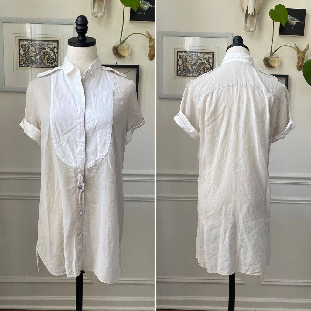 Rag & Bone 100% Cotton Tissue Weight Short Sleeve Blouse Shi