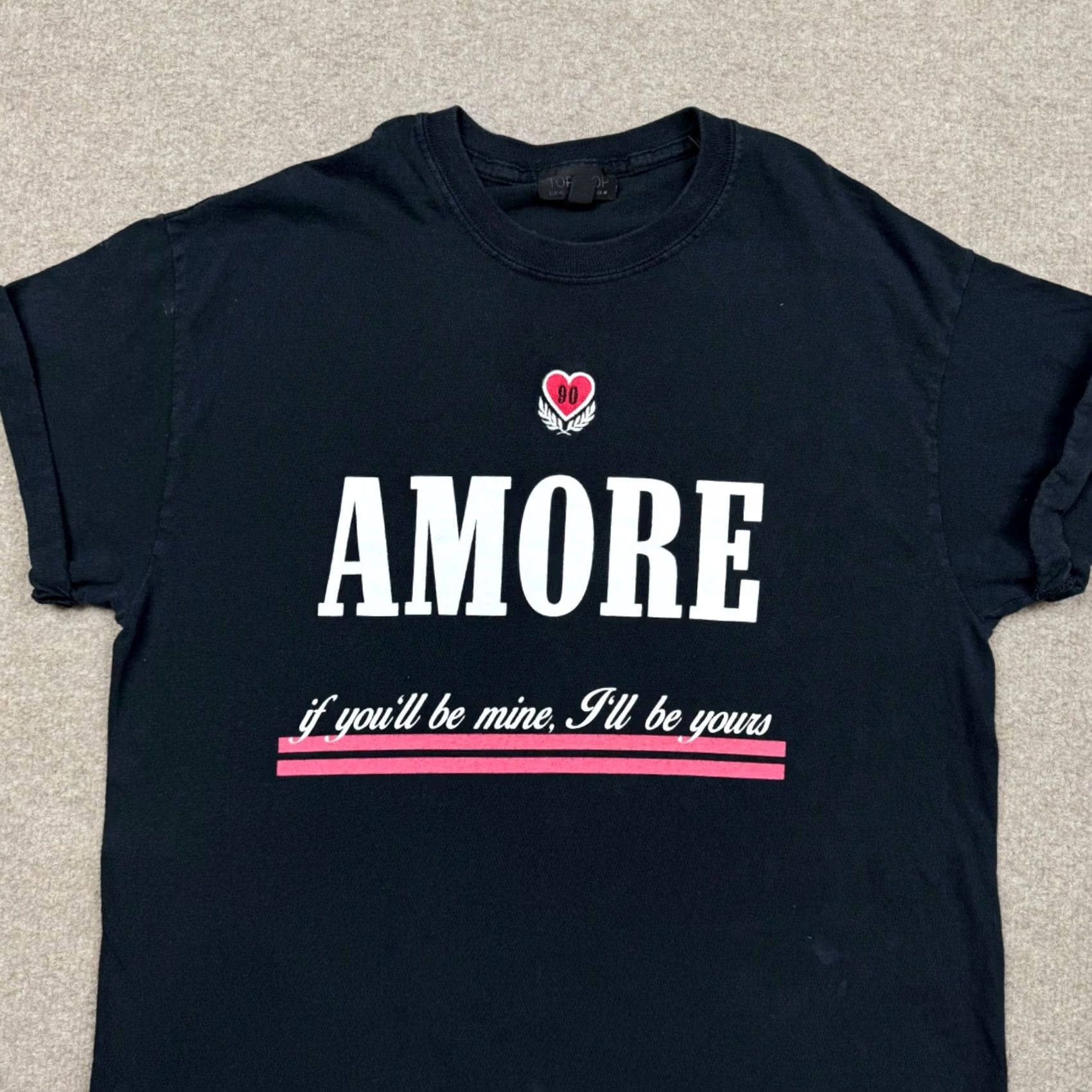 Topshop Topshop T Shirt Womens Size 10 Black Short Sleeve Amore Logo Casual Ladies Size L / US 10 / IT 46 - 2 Thumbnail