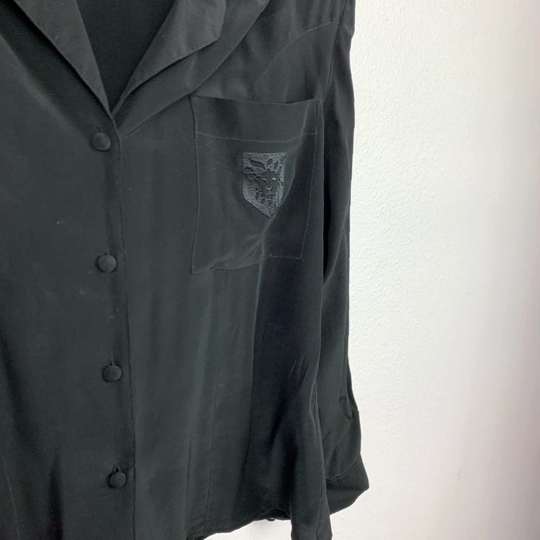 Anne Klein VINTAGE Anne Klein Shirt 10 Black 100% Silk Long Sleeve Dress 1980s Secretary/Geek Mens Womens Size L / US 10 / IT 46 - 4 Thumbnail