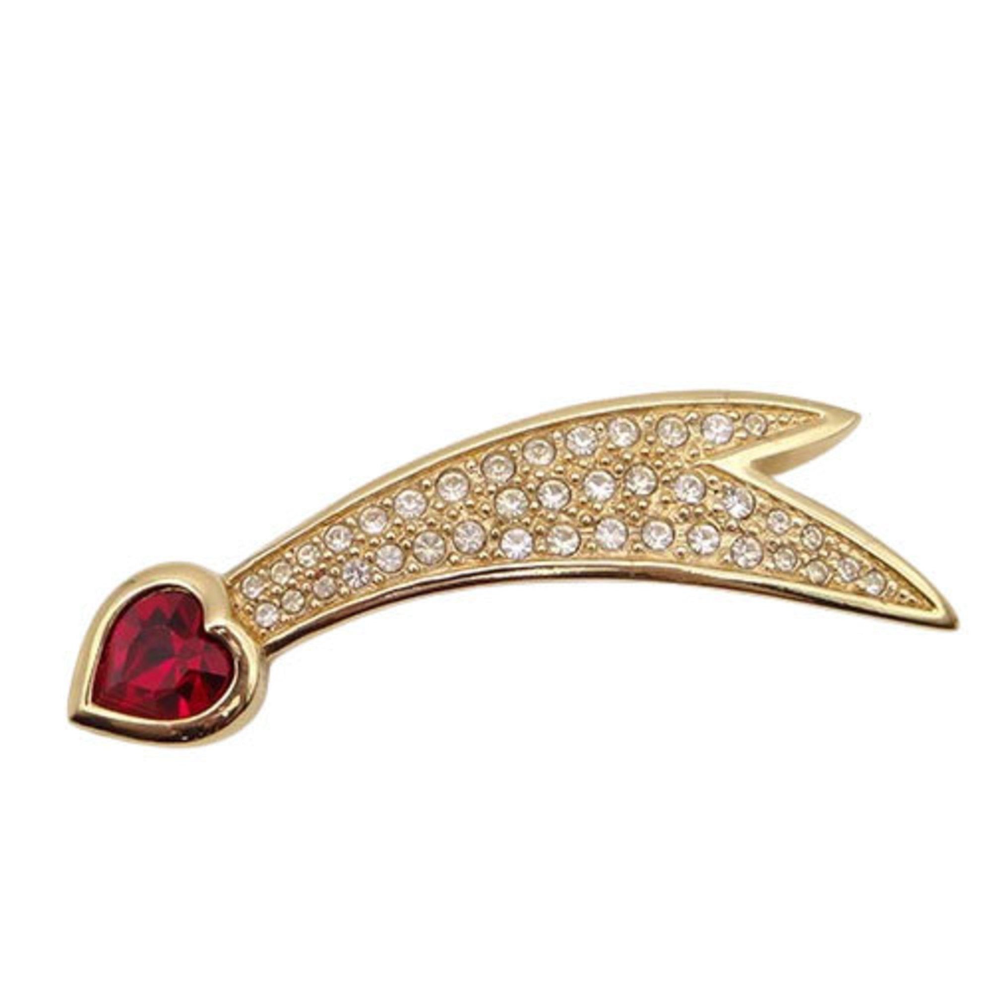 image of Christian Dior Dior Brooch Ladies Brand Heart Rhinestone Gold Red, Women's