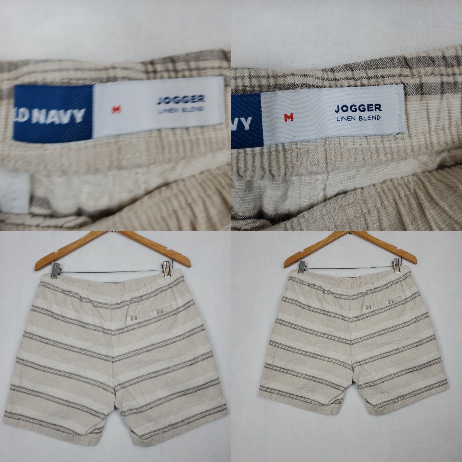 Old Navy Old Navy Linen Blend Shorts Mens M Natural Striped Elastic Band 7" Inseam Knit Chino Casual Travel Pocket Pockets Summer Men Size US 31 - 8 Thumbnail