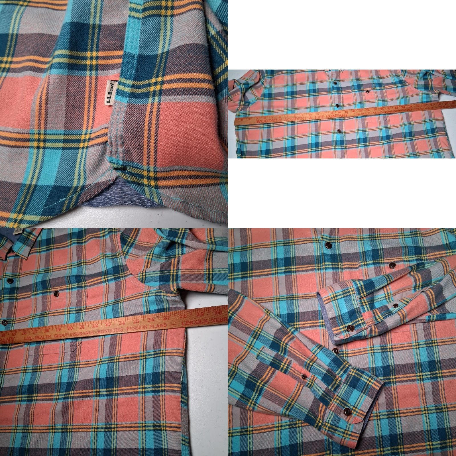 Vintage LL Bean Flannel Shirt Men XXL Reg Traditional Fit Peach Blue Plaid Button Down Size US XXL / EU 58 / 5 - 8 Thumbnail