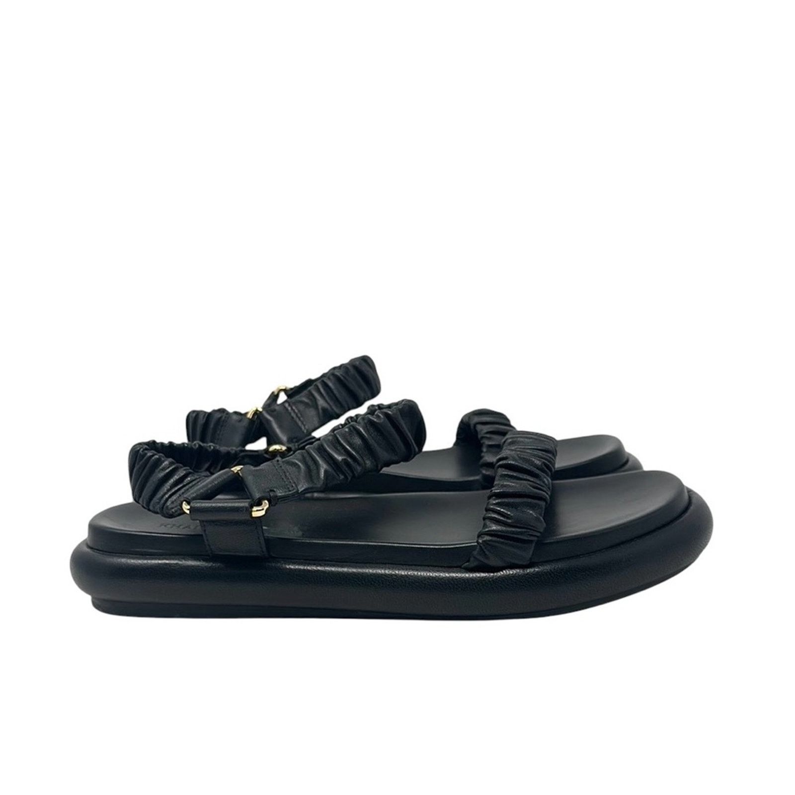 KHAITE Khaite Puglia Sandals Black Leather Elasticized Strap Shoes Size US 8 / IT 38 - 1 Thumbnail