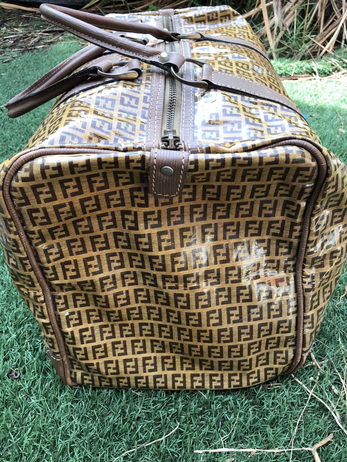 Fendi Fendi Vintage Travel Bag Brown Beige Leather Cloth Size ONE SIZE - 7 Thumbnail
