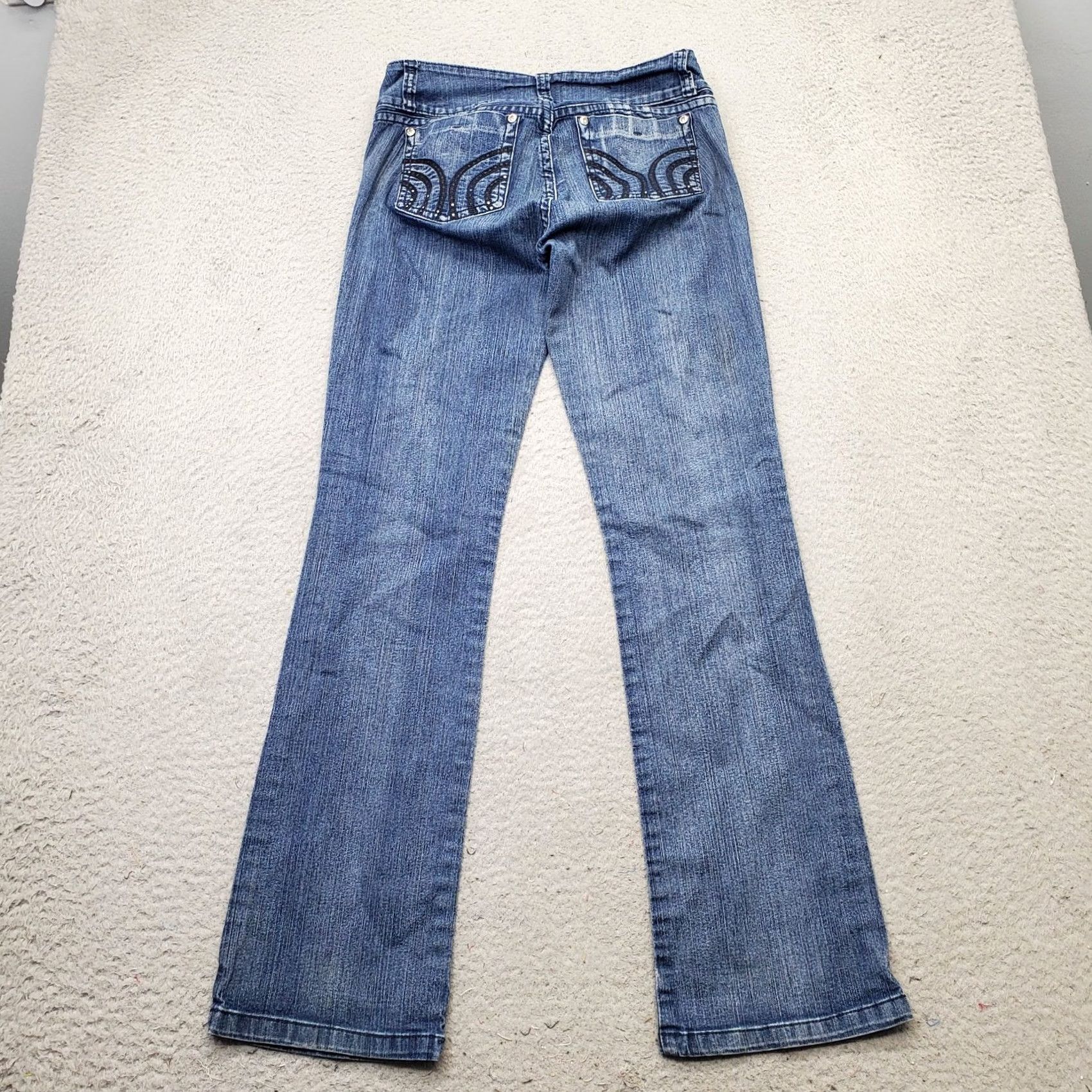Denime SL Bootcut Jeans Women 12 Blue Denim 2 Button Fly Rhinestone Pocket Stitch 5-Pocket Womens Size 12 Size 34" / US 12 / IT 48 - 2 Thumbnail