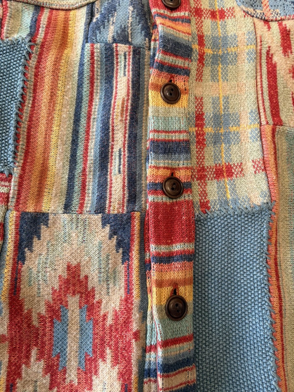 RRL DOUBLE RL RALPH LAUREN PATCHWORK KNIT SHIRT SMALL