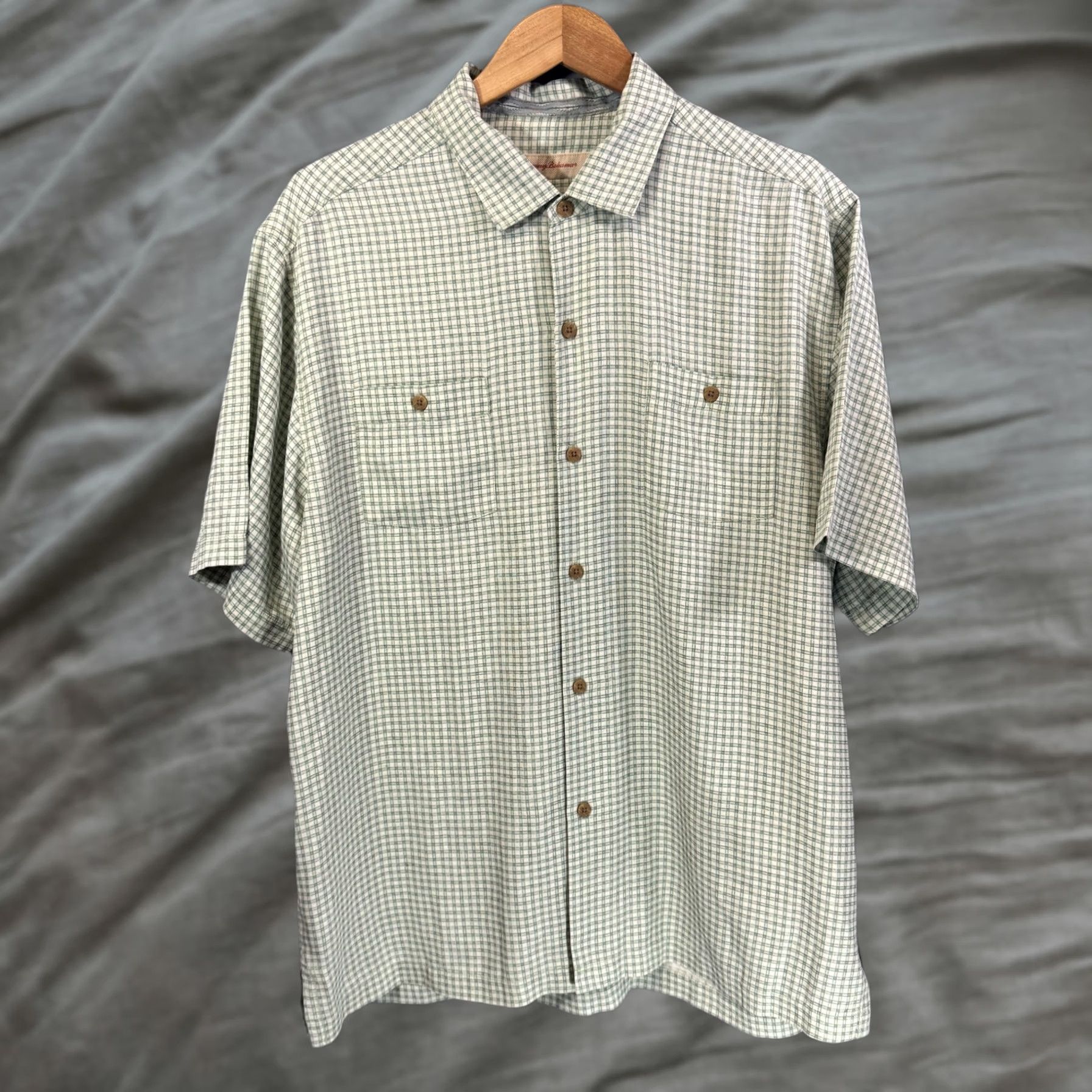 Tommy Bahama Tommy Bahama Shirt Mens Large Green Blue Plaid Silk Button-Up Short Sleeve Pocketed Breathable Lightweight Casual Resort Wear Mens Size US L / EU 52-54 / 3 - 1 Thumbnail