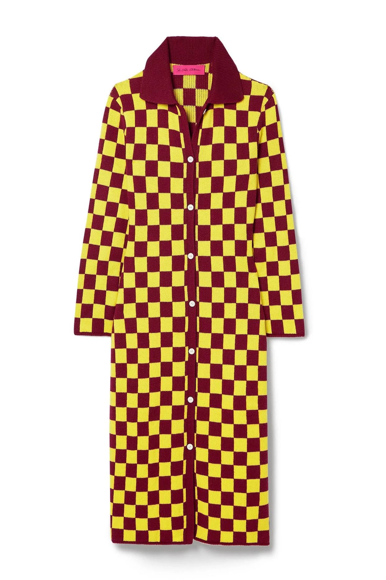 $1730 The Elder Statesman Checkered Button Dress