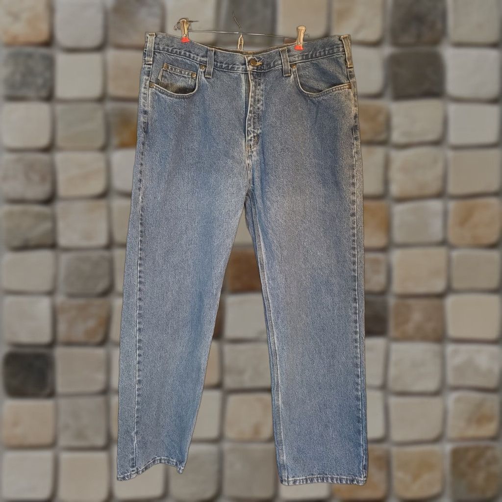 Carhartt Carhartt Relaxed Fit Straight Leg Jeans - 40 x 32 - Light Wash Denim - 5-Pocket, Zipper Button - Men - Regular Size - Blue - Logo - Cowboy Theme Size US 40 / EU 56 - 1 Thumbnail