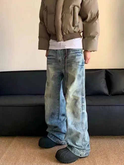 Jean Vintage washed dirty high street straight baggy jeans Size US 32 / EU 48 - 1 Thumbnail