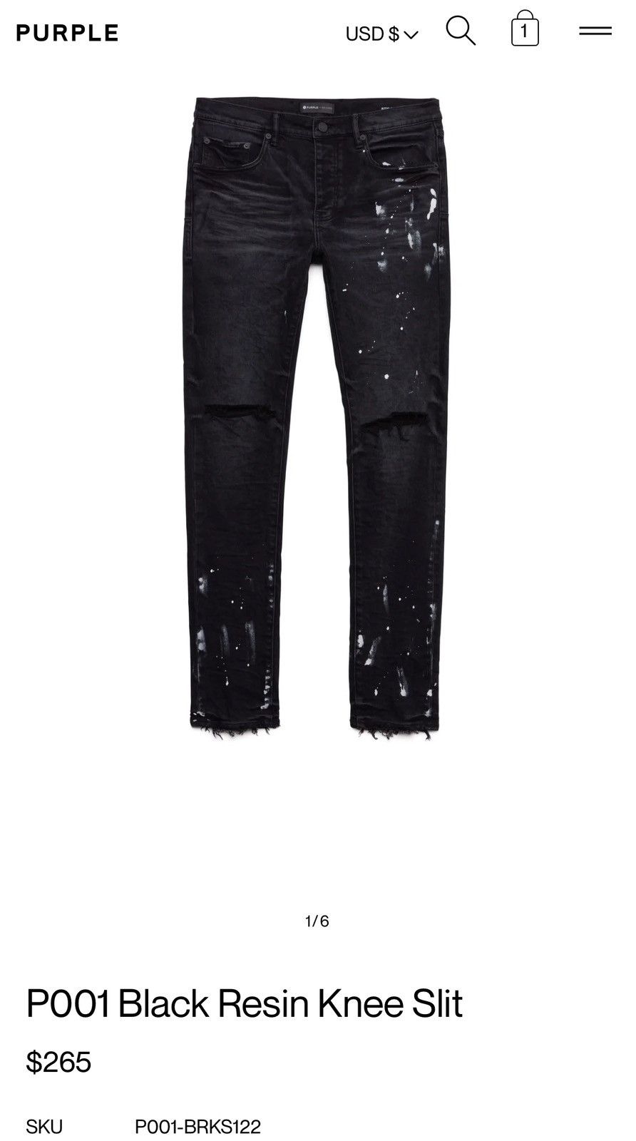 Purple P001 Black Resin Knee Slit Size US 31 - 14 Thumbnail