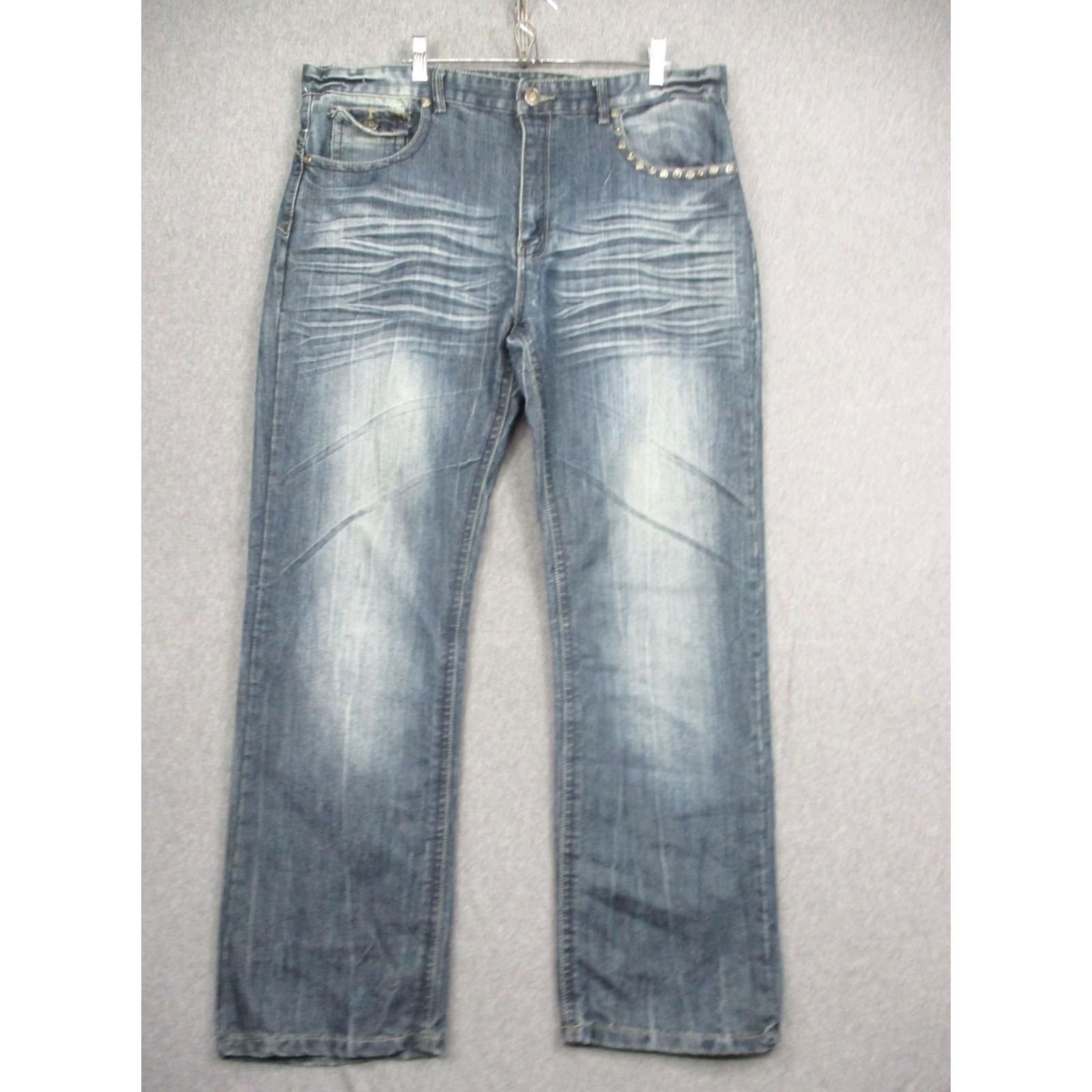 Vintage Red Ape Jeans Mens 38 Blue Straight Leg Distressed Studded Pockets Denim Pants Size US 38 / EU 54 - 2 Thumbnail