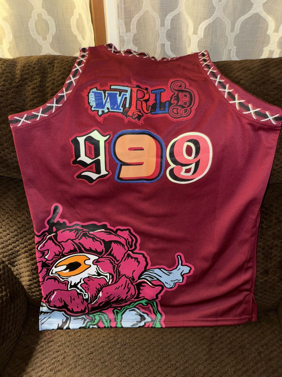 Rap Tees Brand X “Juice Wrld 999” basketball jersey maroon NEW w/tags Size US M / EU 48-50 / 2 - 2 Thumbnail