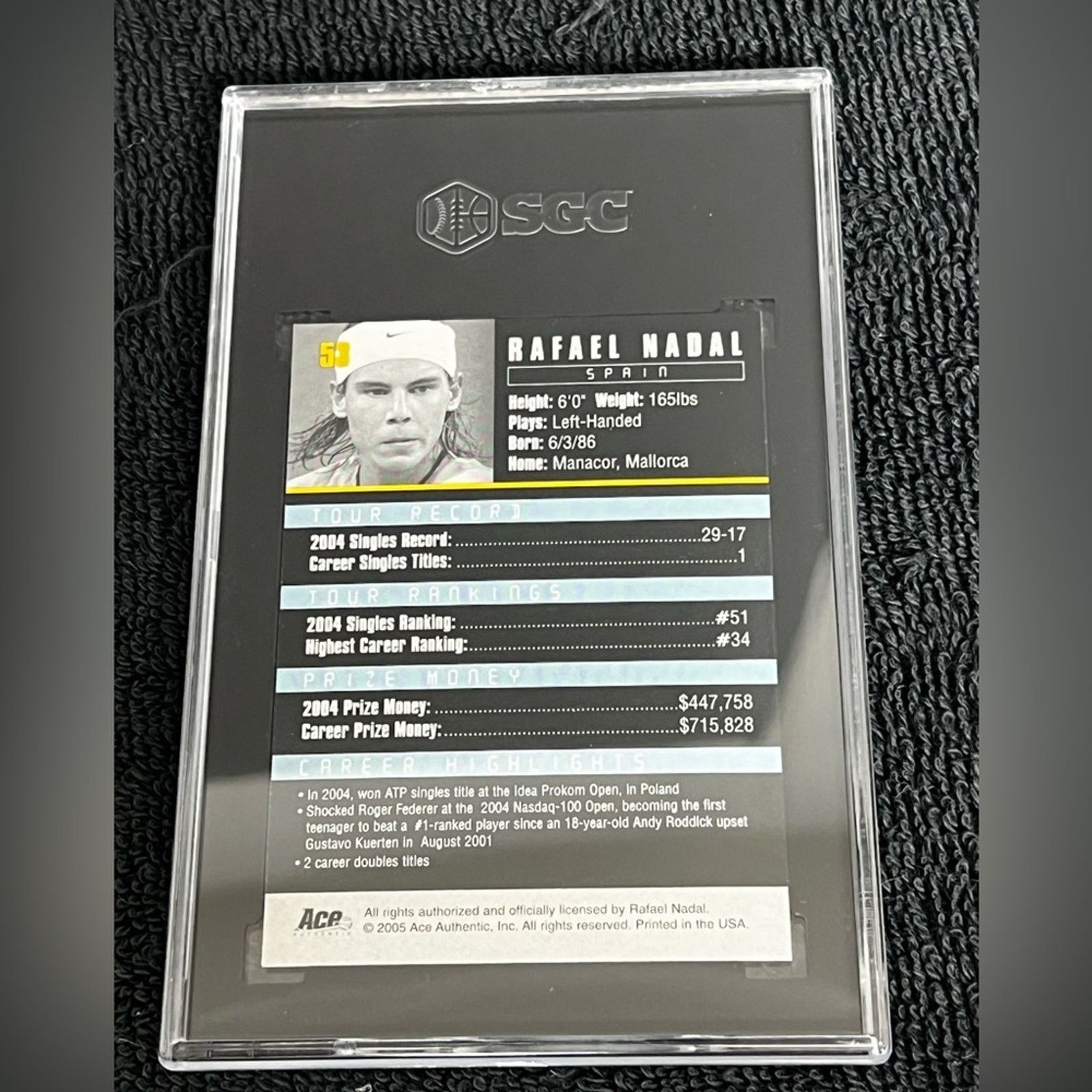 Other 2005 Ace Authentic Debut #53 Rafael Nadal SGC 8 RC RARE Size ONE SIZE - 2 Thumbnail