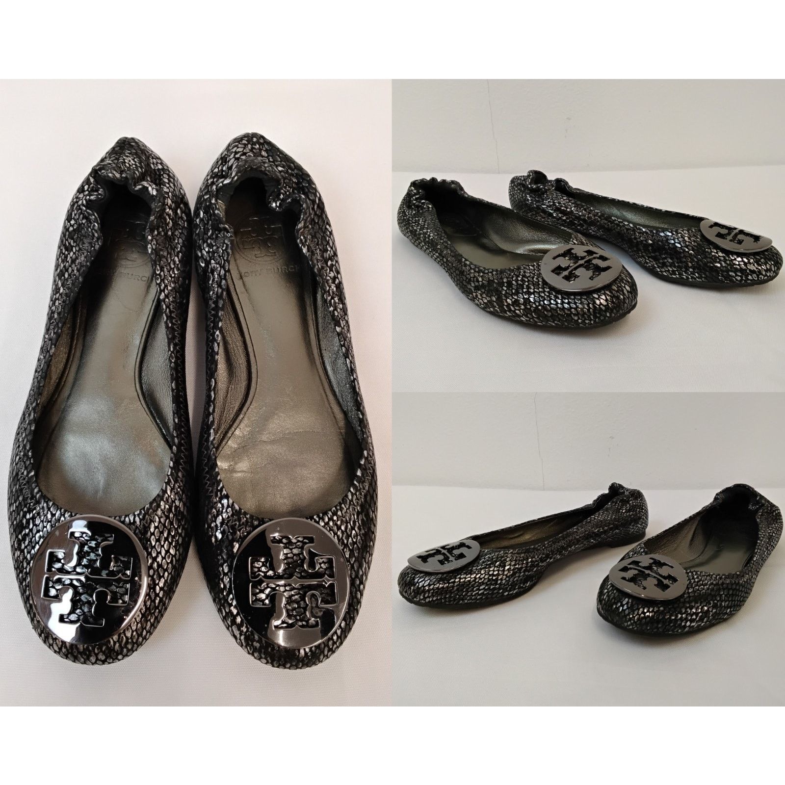 Tory Burch Tory Burch Reva Ballet Flats Women's 6.5M Silver Embossed Size US 6.5 / IT 36.5 - 1 Thumbnail