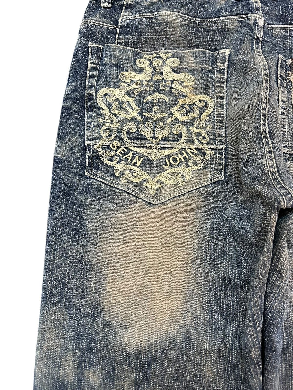 14th Addiction × Sean John Sean John Mudwash Embroidery Trompe L’oeil Denim Size US 33 - 10 Thumbnail