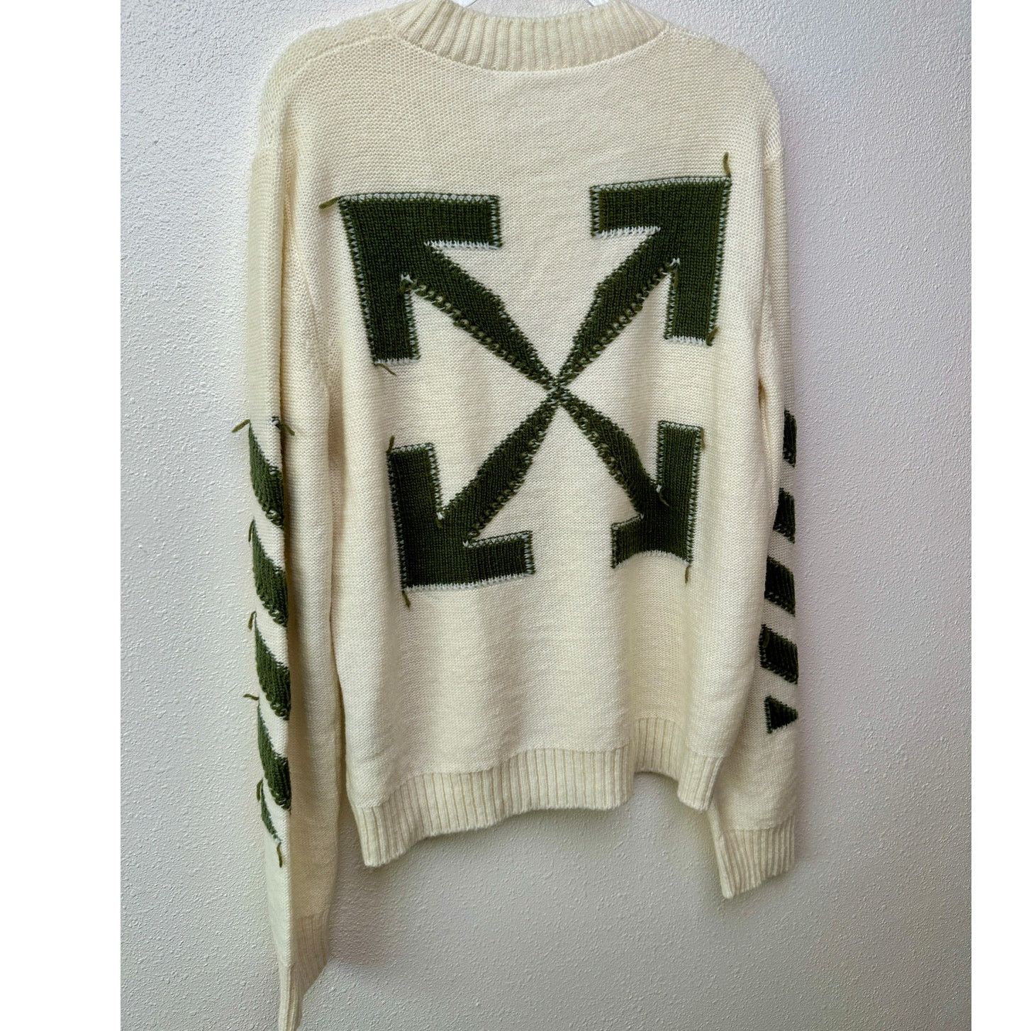 Off-White Off-White Reverse Arrow Diag Knit Crew Sweater White / Green Size US XL / EU 56 / 4 - 7 Thumbnail