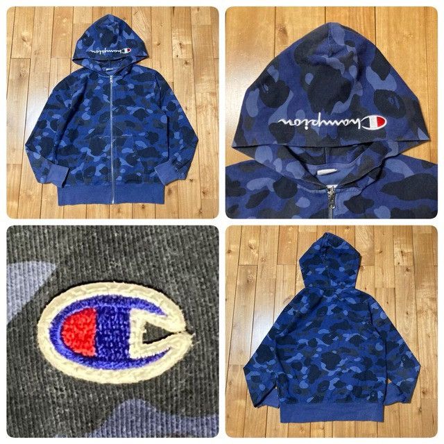 BAPE × CHAMPION Zip Hoodie a bathing ape Blue Camo