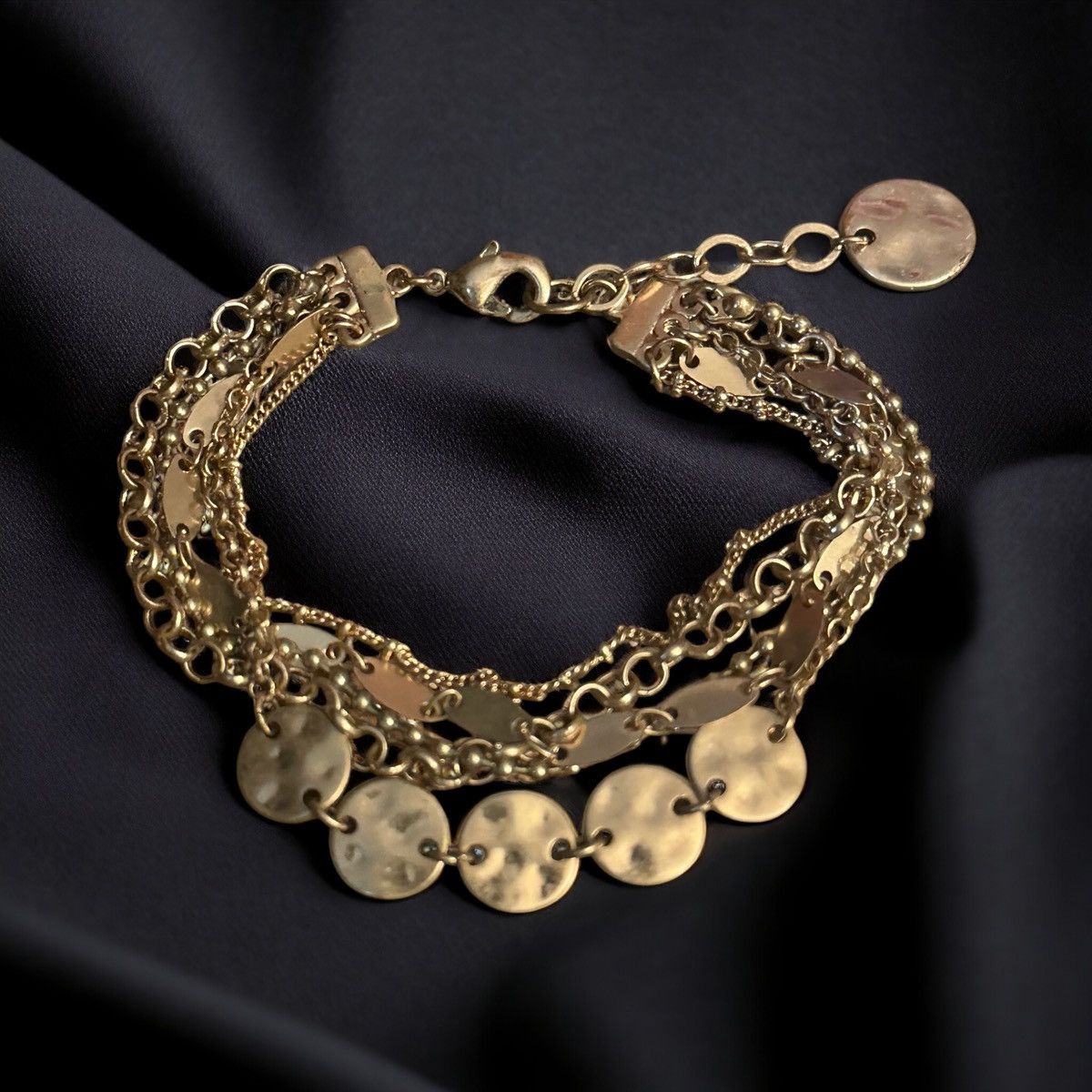 Other Gold tone multi strand hammered disc charm bracelet Size ONE SIZE - 1 Thumbnail