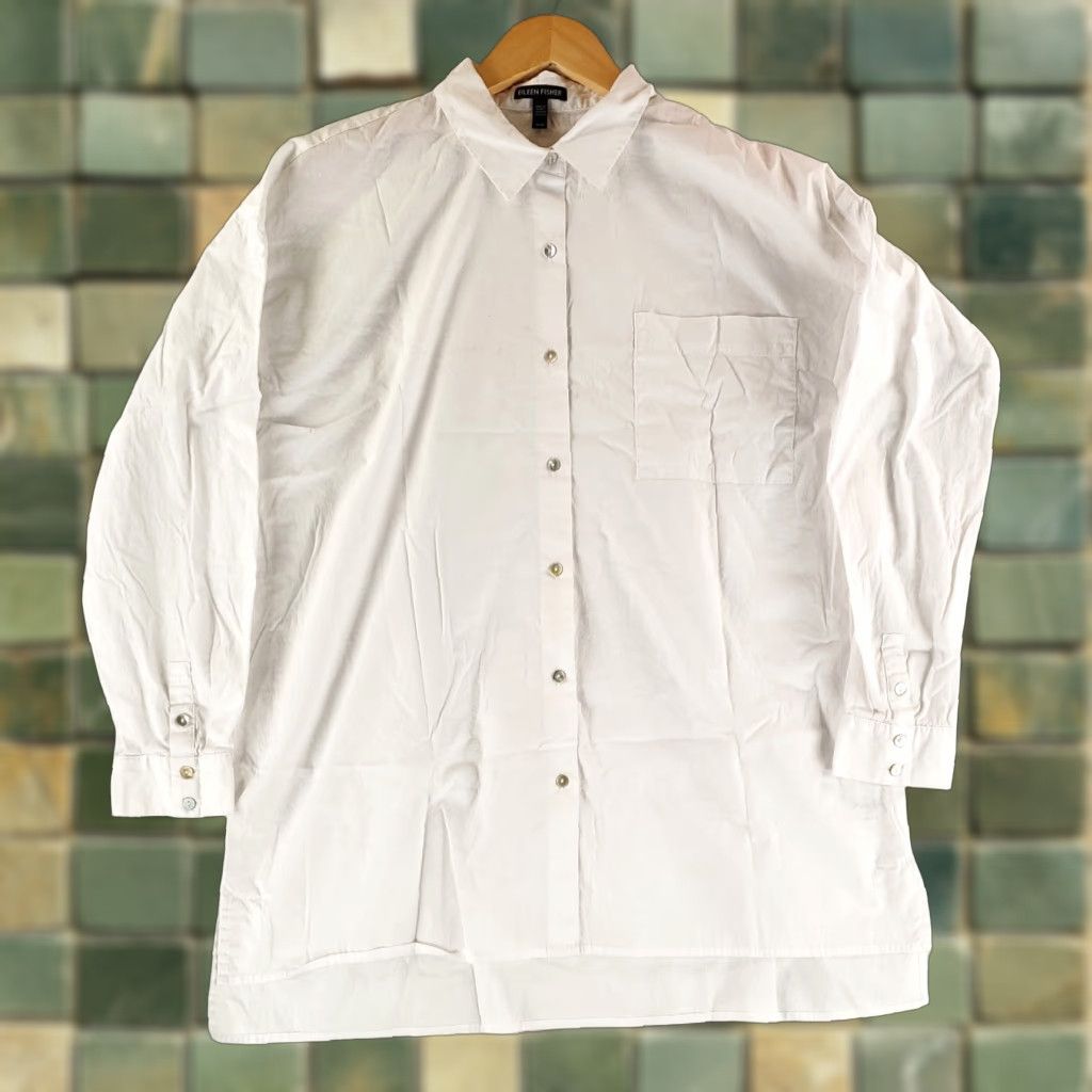 Eileen Fisher Eileen Fisher Button-Up Shirt Long Sleeve White 97% Cotton 3% Spandex Womens M Size M / US 6-8 / IT 42-44 - 1 Thumbnail