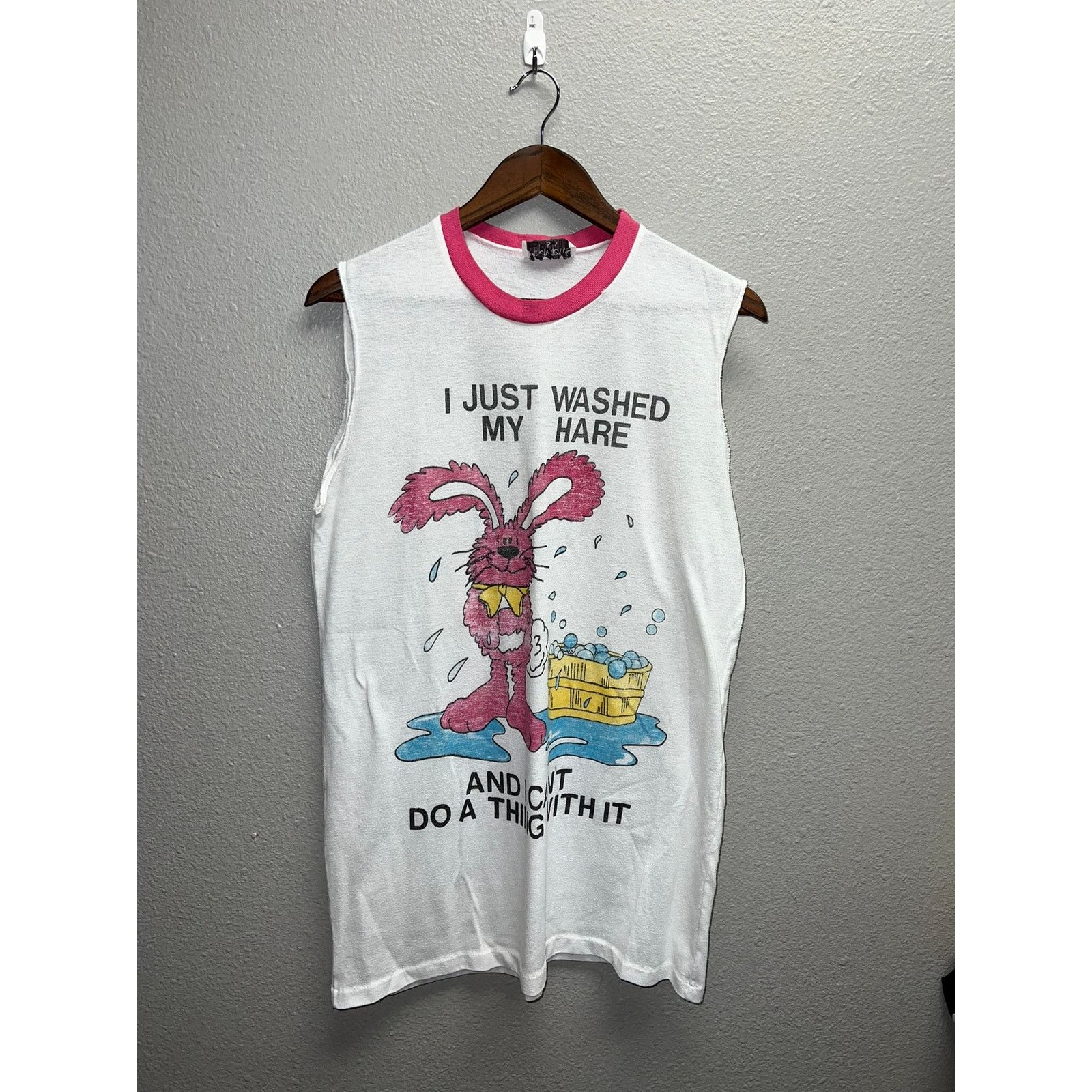 Vintage Vintage Sleeper Shirt I Just Washed My Hare White 80s 1980s Size US L / EU 52-54 / 3 - 1 Thumbnail